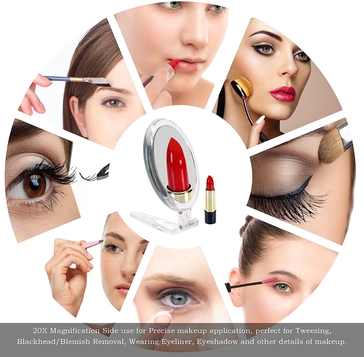 20X Magnifying Hand Mirror - Dual Sided Cosmetic Mirror for Makeup, Tweezing & Skincare (15cm) - Perfect for Precise Makeup Application, Eyebrow Grooming & Blackhead Removal at Home or Travel