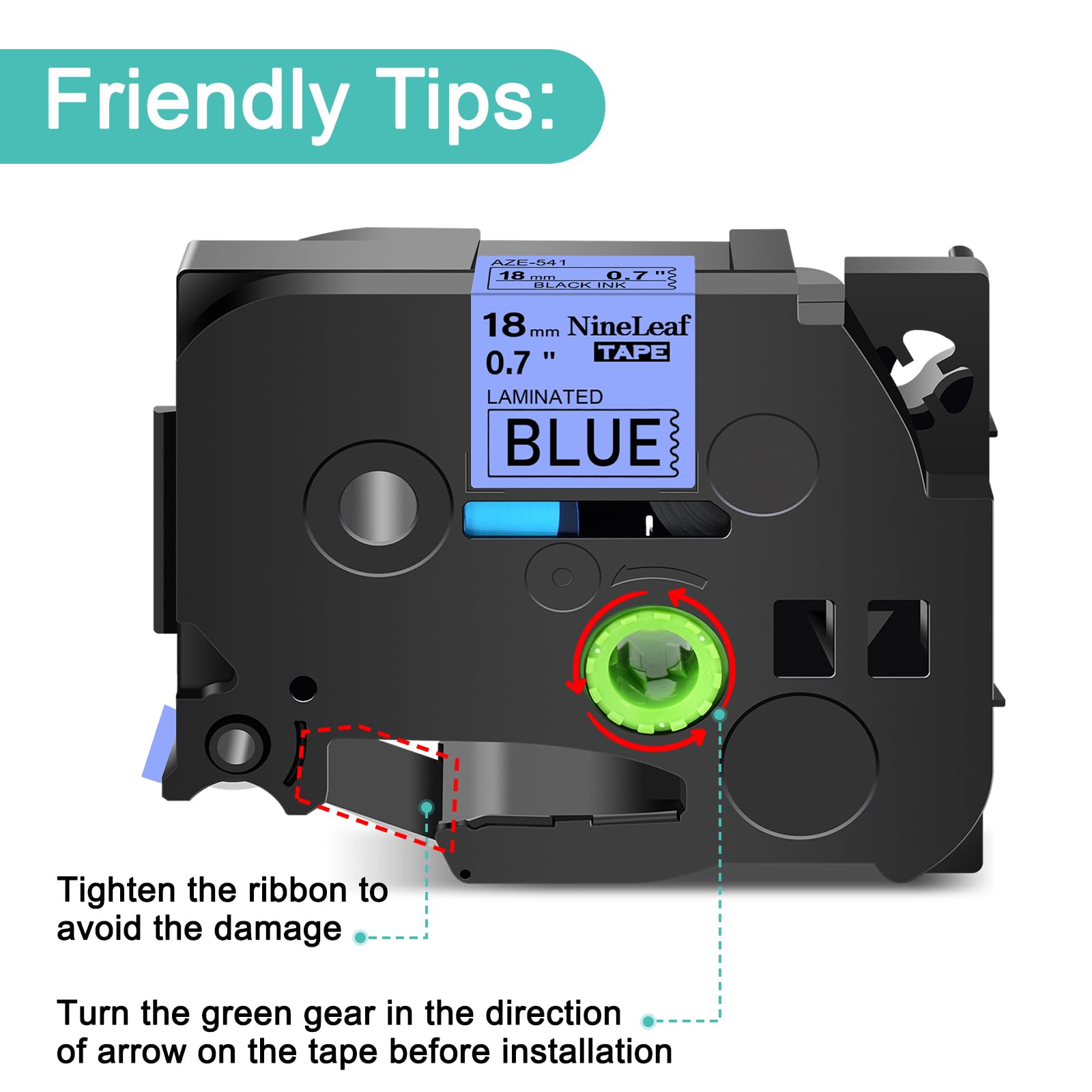 NineLeaf 2 Pack Brother P-Touch TZe-541 TZe541 TZ-541 TZ541 Label Maker Tape Refills - 3/4 Inch (18mm) Black on Blue Laminated Tape for PT-D400 PT-D410 PT-D600 PT-D610BT PT-D460BT - Perfect for Office Labeling, Organizing & Craft Projects