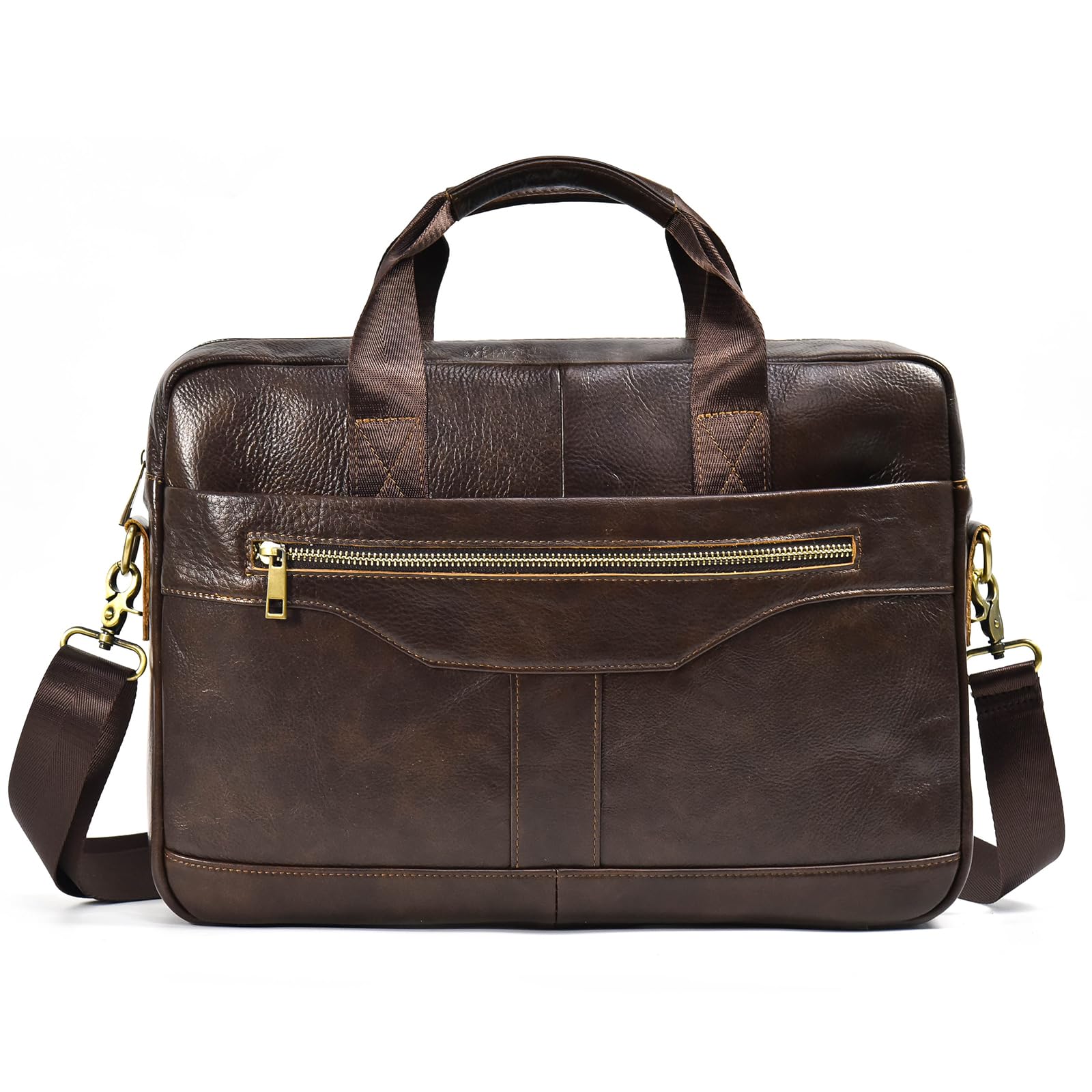 Premium Genuine Leather Briefcase for Men - 15.6 Inch Business Laptop Bag with Adjustable Shoulder Strap - Professional Work & Travel Handbag for Office, Commuting & Business Trips