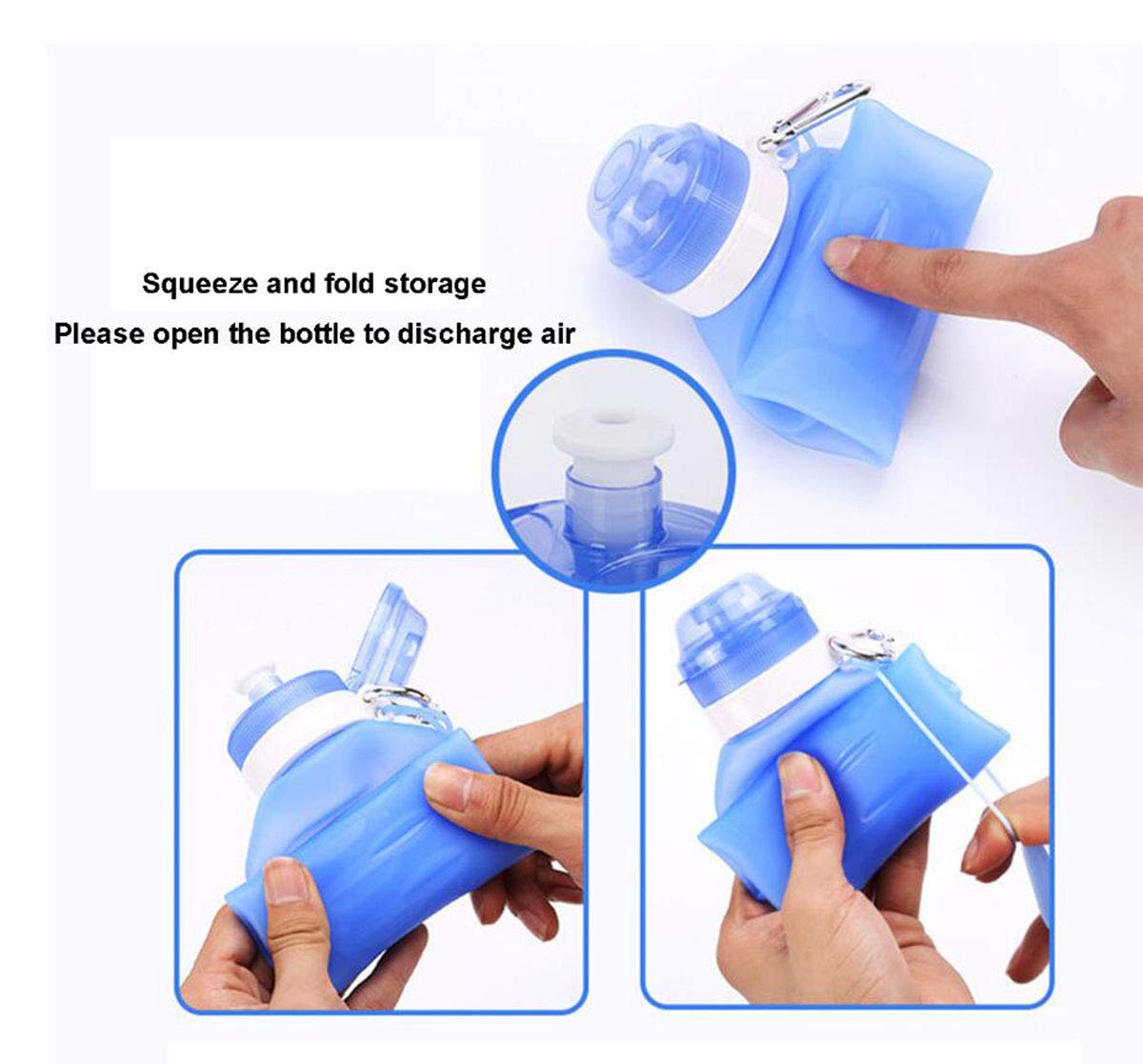 Collapsible Silicone Water Bottle 13.5 oz - Foldable, Leakproof & Ultralight - Roll Up Design Saves Space - Perfect for Hiking, Camping, Gym & Outdoor Activities