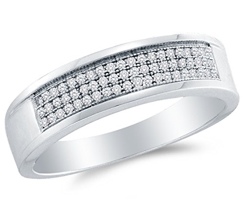 Sonia Jewels 925 Sterling Silver Round Diamond Men's Wedding Band Ring - Micro Pave Setting (1/5 cttw) - Perfect for Engagement, Anniversary & Everyday Wear
