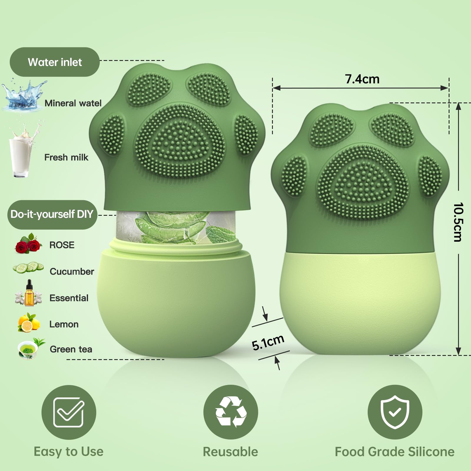 Reusable Ice Face Roller for Women & Men - Cooling Massage Tool for Puffy Eyes, Migraine Relief & Skin Care - Silicone Cat Claws Design (Green) | Perfect for Morning Routine, Spa Days & Post-Workout Recovery