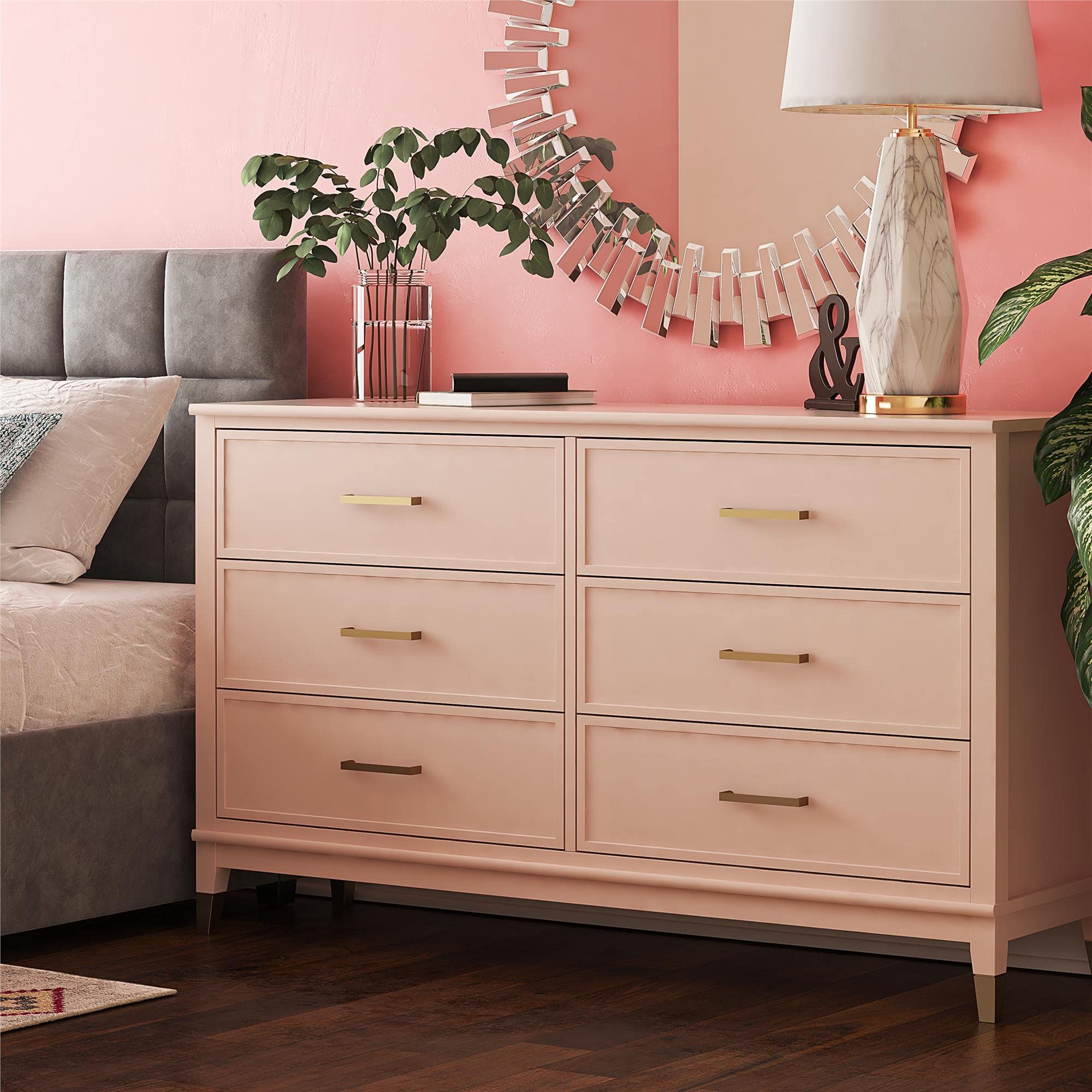 CosmoLiving by Cosmopolitan Westerleigh 6-Drawer Dresser in Pink - Modern Bedroom Storage Solution for Organizing Clothes & Accessories
