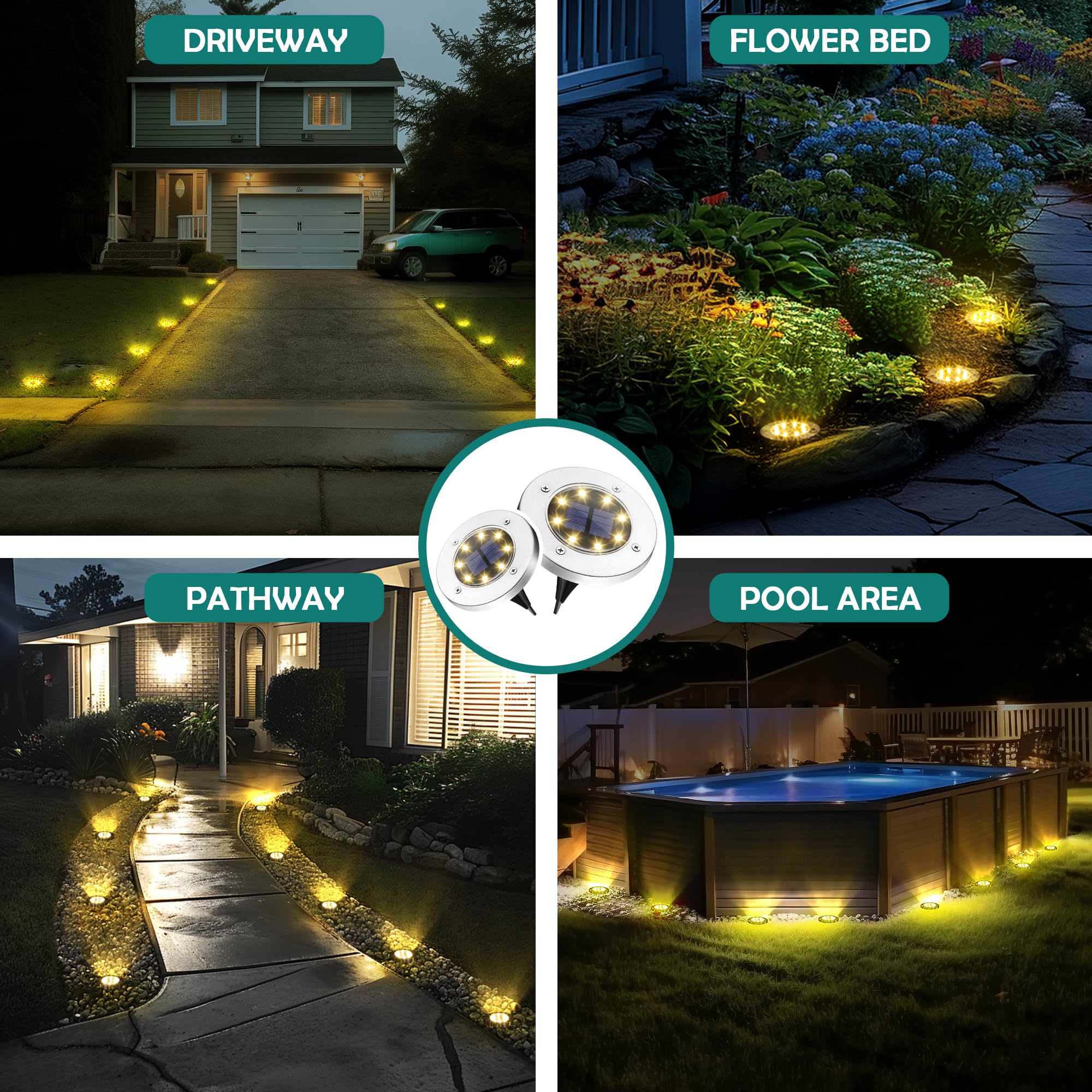 12 Pack Solar Ground Lights Outdoor Waterproof - Solar Pathway & Garden Lights for Patio, Yard, Driveway, Walkway - Warm White Landscape Lighting | Perfect for Backyard Decor, Garden Pathways & Nighttime Safety