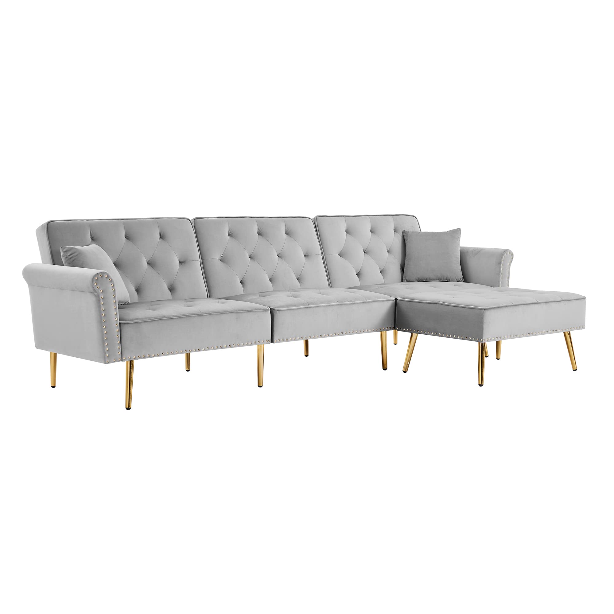 L-Shaped Corner Tufted Velvet Sectional Sofa Bed with Reversible Chaise & Ottoman - Convertible Sleeper Couch for Living Room, Apartment, Home Office - Modern Comfortable Furniture for Relaxing, Entertaining & Small Space Living