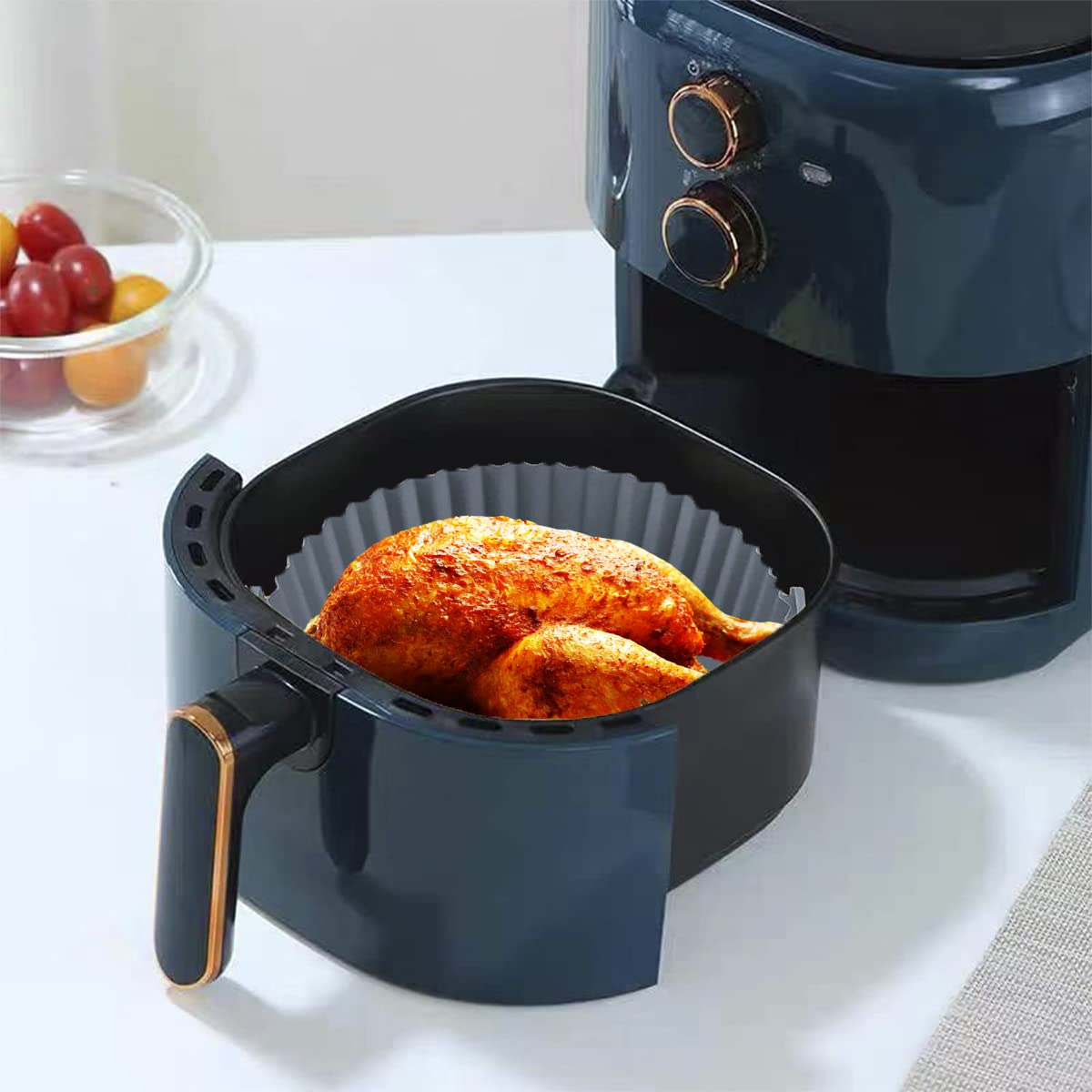 2Pcs Reusable Air Fryer Silicone Basket - BPA-Free, Heat Resistant Round Silicone Baking Pan - Perfect Air Fryer Accessories & Oven/Microwave Safe - Great for Healthy Cooking, Meal Prep & Family Dinners
