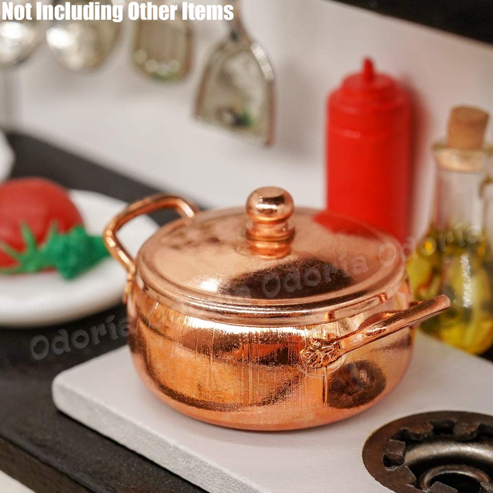 1/12 Scale Miniature Copper Pot - Realistic Dollhouse Kitchen Accessories for DIY Miniature Models & Collectibles | Perfect for Dollhouse Decor, Miniature Cooking Scenes, and Tiny Kitchen Displays