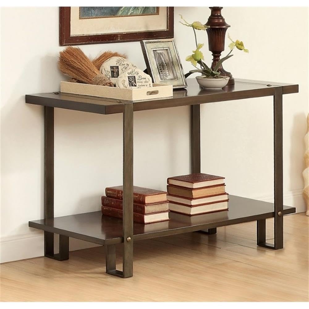 BOWERY HILL Industrial Wood 1-Shelf Console Table in Dark Oak - Entryway Sofa Table, Hallway Accent Furniture for Living Room, Bedroom & Office Decor
