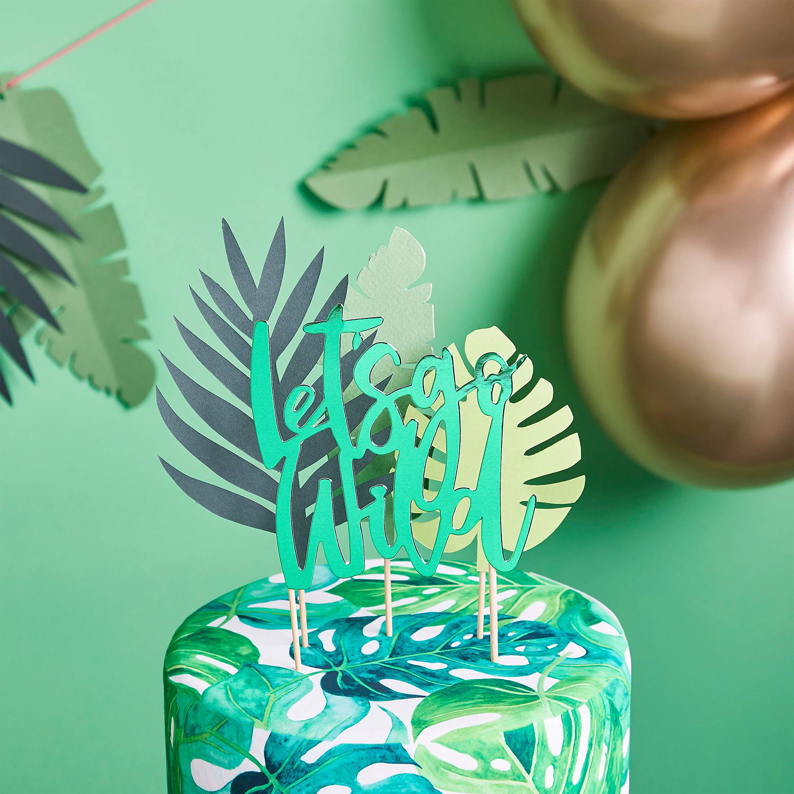 LaVenty Set of 7 Glittery Tropical Leaves Cake Toppers - Elegant Palm Leaf Wedding Cake Decorations for Tropical Theme Parties, Bridal Showers & Birthday Cakes