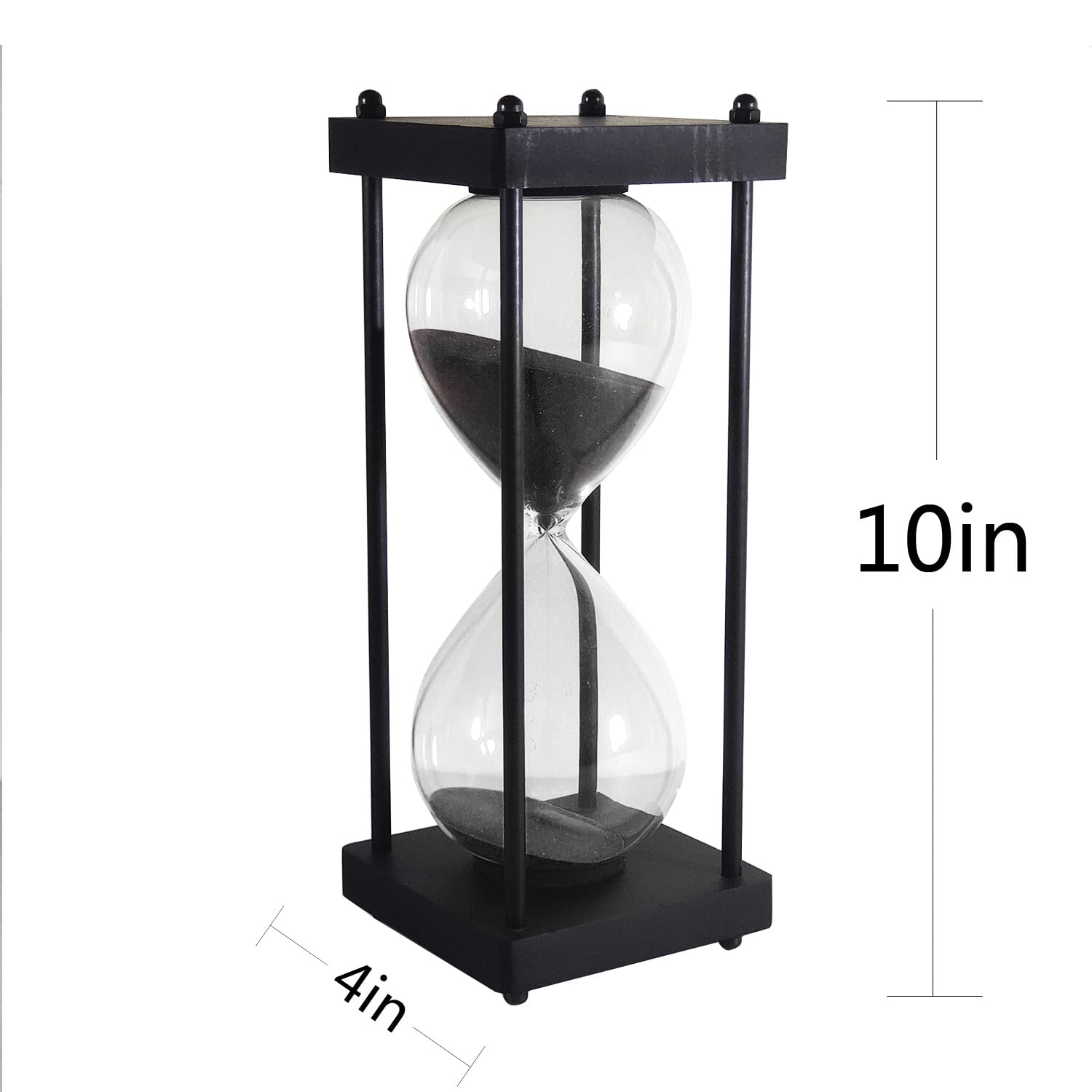 60 Minute Large Hourglass Timer - Decorative Black Frame Sandglass with Black Sand for Kitchen, Classroom, Yoga, Meditation & Home Decor