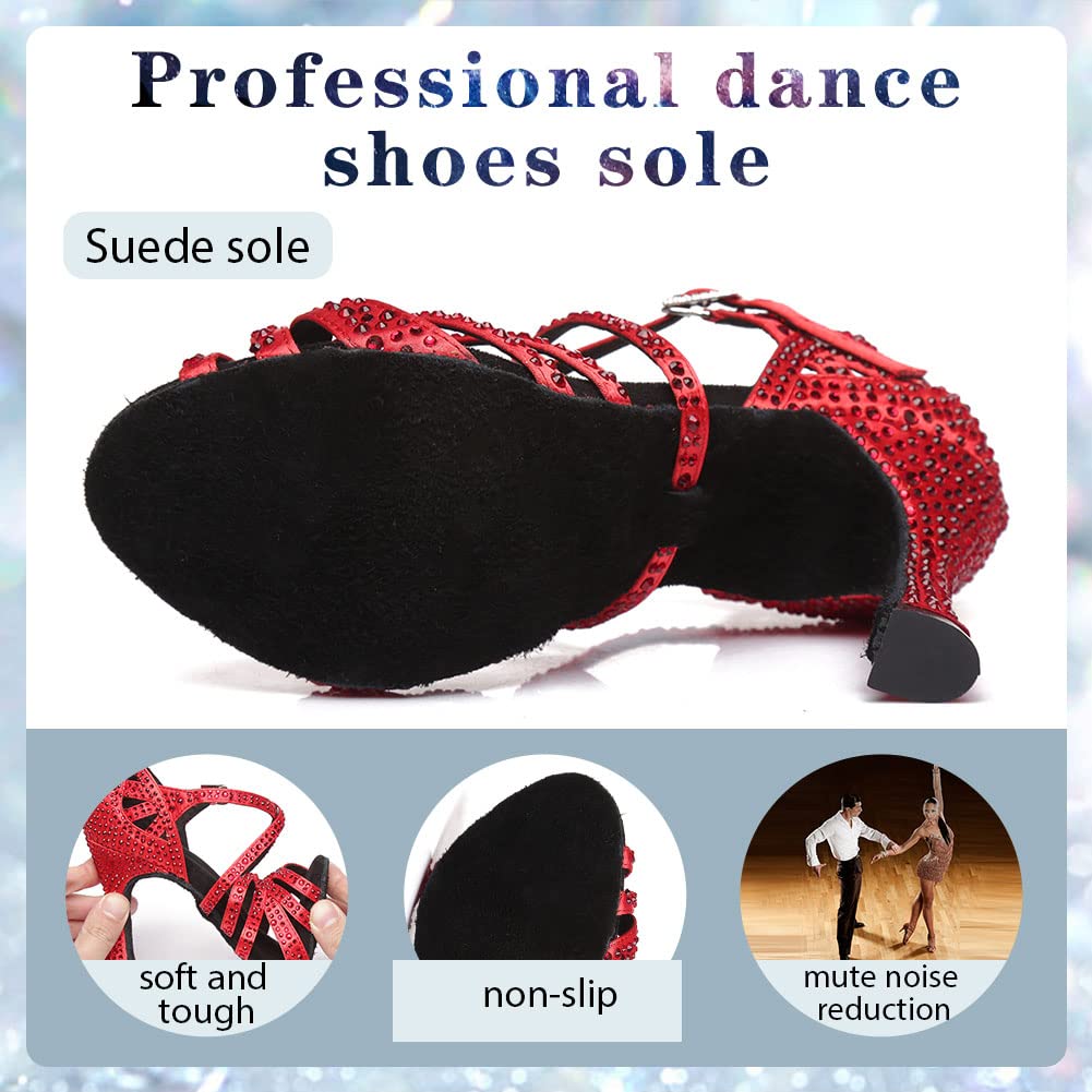 Women's Rhinestone Open Toe Salsa Ballroom Dance Heels - Elegant Performance Shoes for Latin, Ballroom, and Social Dancing