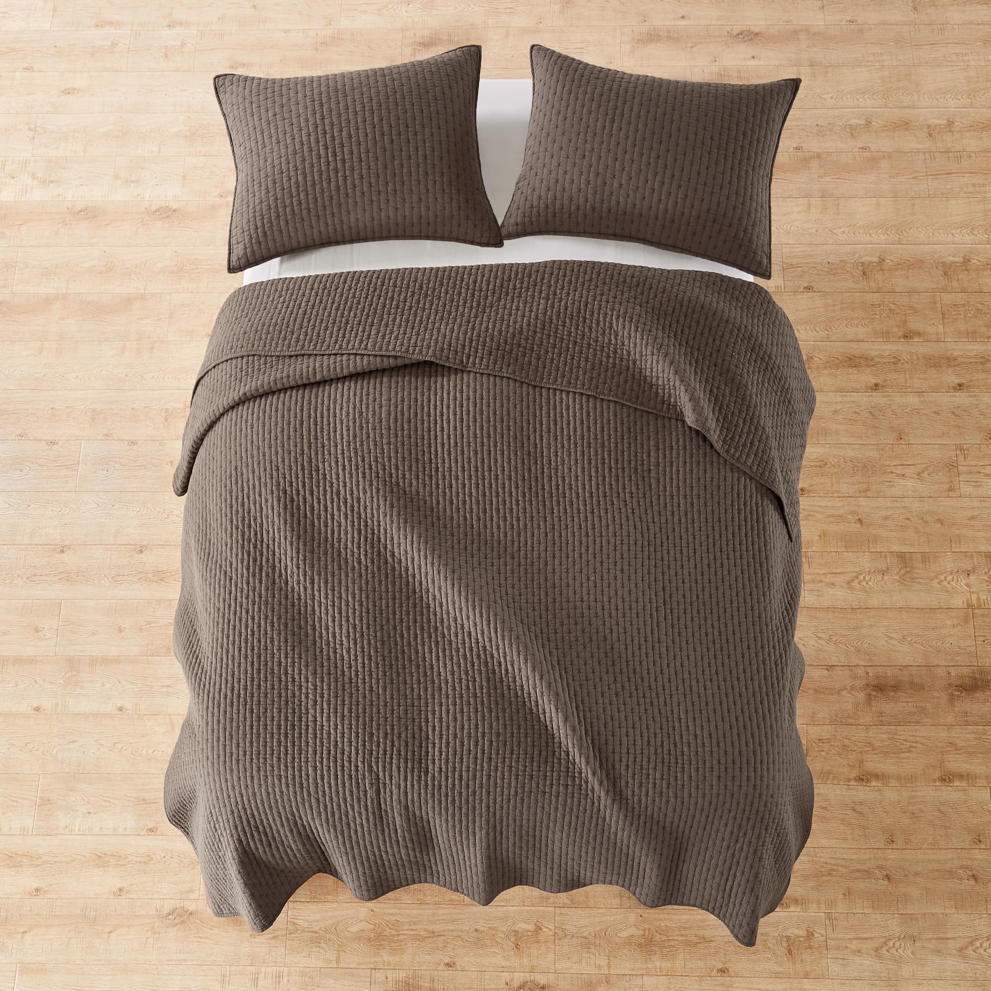 Levtex Home King Size Cross Stitch Cocoa Bedspread Set - 120x104 Inch Quilted Cotton Bedspread with 2 King Shams (20x36in) - Elegant Cross Stitch Pattern Design - Perfect for Master Bedroom, Guest Room or Cozy Farmhouse Decor