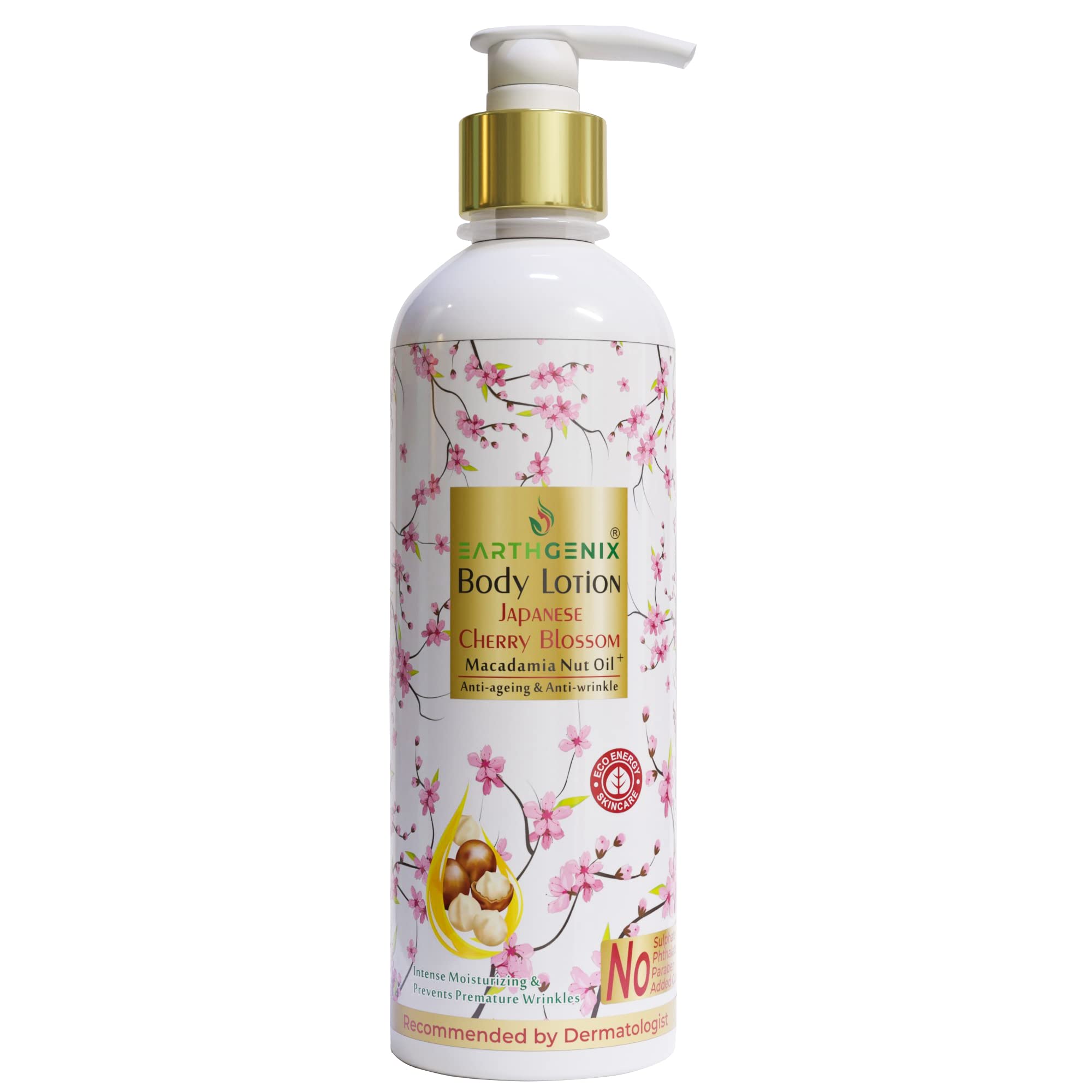 Earthgenix Japanese Cherry Blossom & Macadamia Nut Oil Body Lotion 500ml - Anti-Aging, Anti-Wrinkle Moisturizer for All Skin Types | Women & Men | Perfect for Daily Hydration & Skin Repair