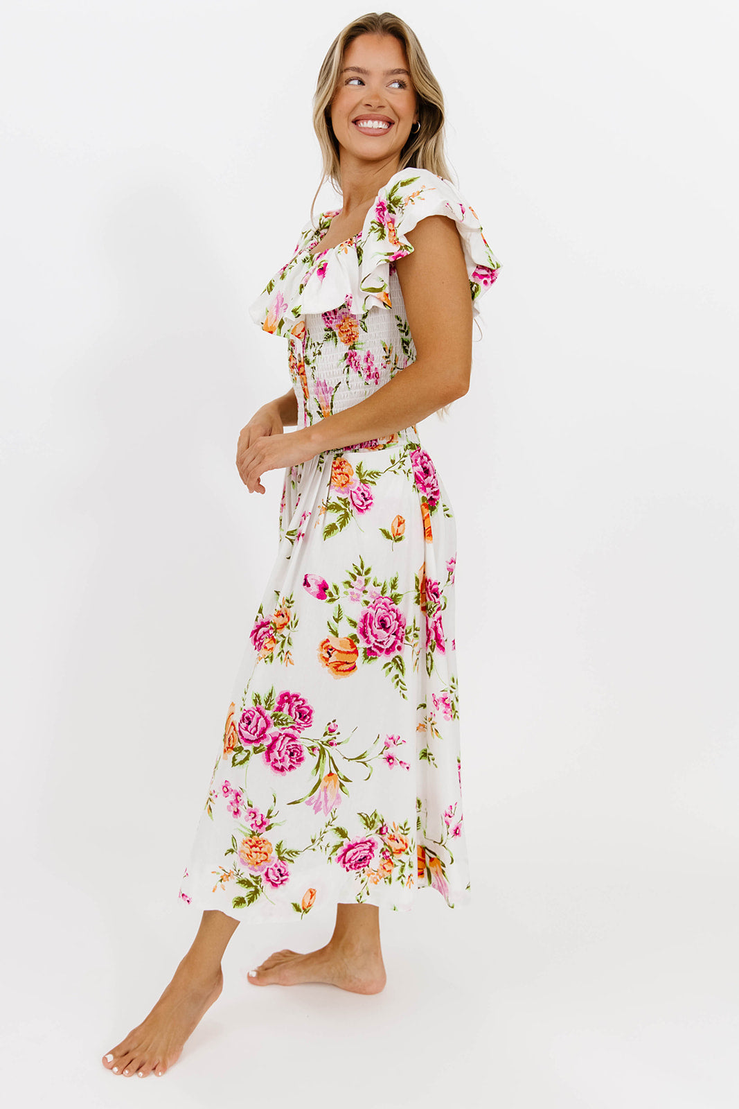 Laney Floral Maxi Dress for Women - Elegant White Floral Print Summer Dress - Perfect for Beach Vacations, Weddings & Outdoor Parties