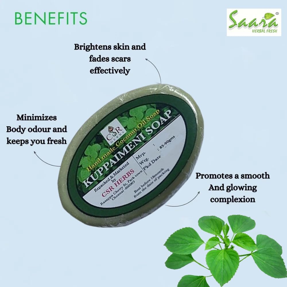 Organic Kuppaimeni Herbal Soap 90g - Handmade with Coconut Oil for Acne & Pimple Treatment, Skin Detox - Natural Face & Body Cleanser for Clear, Healthy Skin - Perfect for Daily Skincare Routine & Sensitive Skin Care