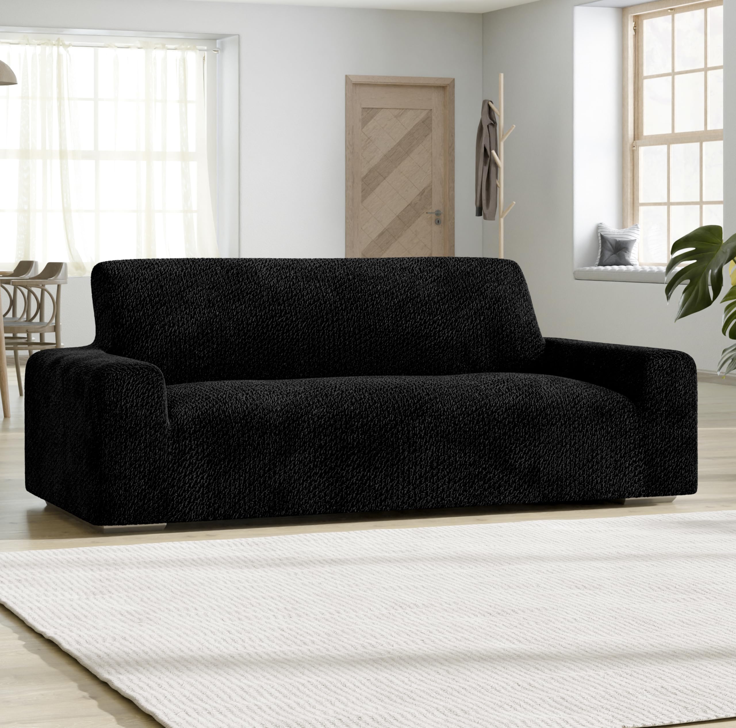 PAULATO BY GA.I.CO. Stretch Sofa Slipcover - Velvet Couch Cover for Pets - Soft Polyester Fabric Washable Sofa Protector - 1-Piece Form Fit Cushion Cover in Black | Perfect for Living Room, Family Room & Pet-Friendly Homes