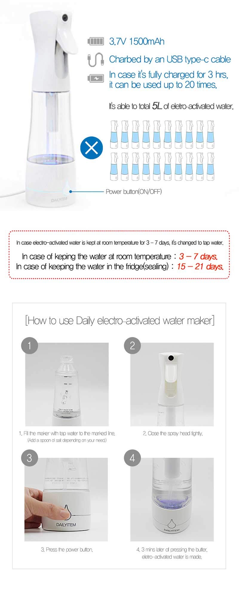 Portable Hypochlorous Acid Generator for Daily Use - Safe Disinfectant for Home, Office, and Travel | Eco-Friendly Cleaning Solution