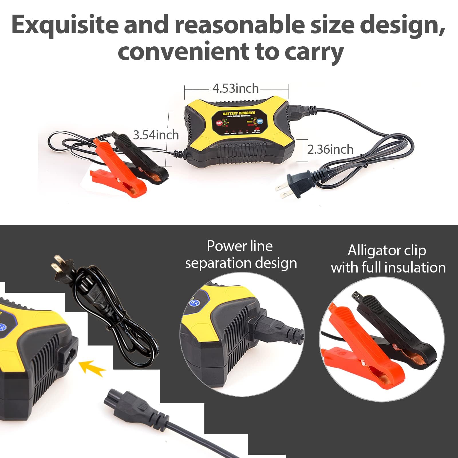 KATBO 10-Amp Car Battery Charger - Automatic & Manual 2A/6A Trickle Charger for Lead-Acid, AGM, Gel Batteries - Ideal for Cars, Motorcycles, Boats & Seasonal Vehicle Storage
