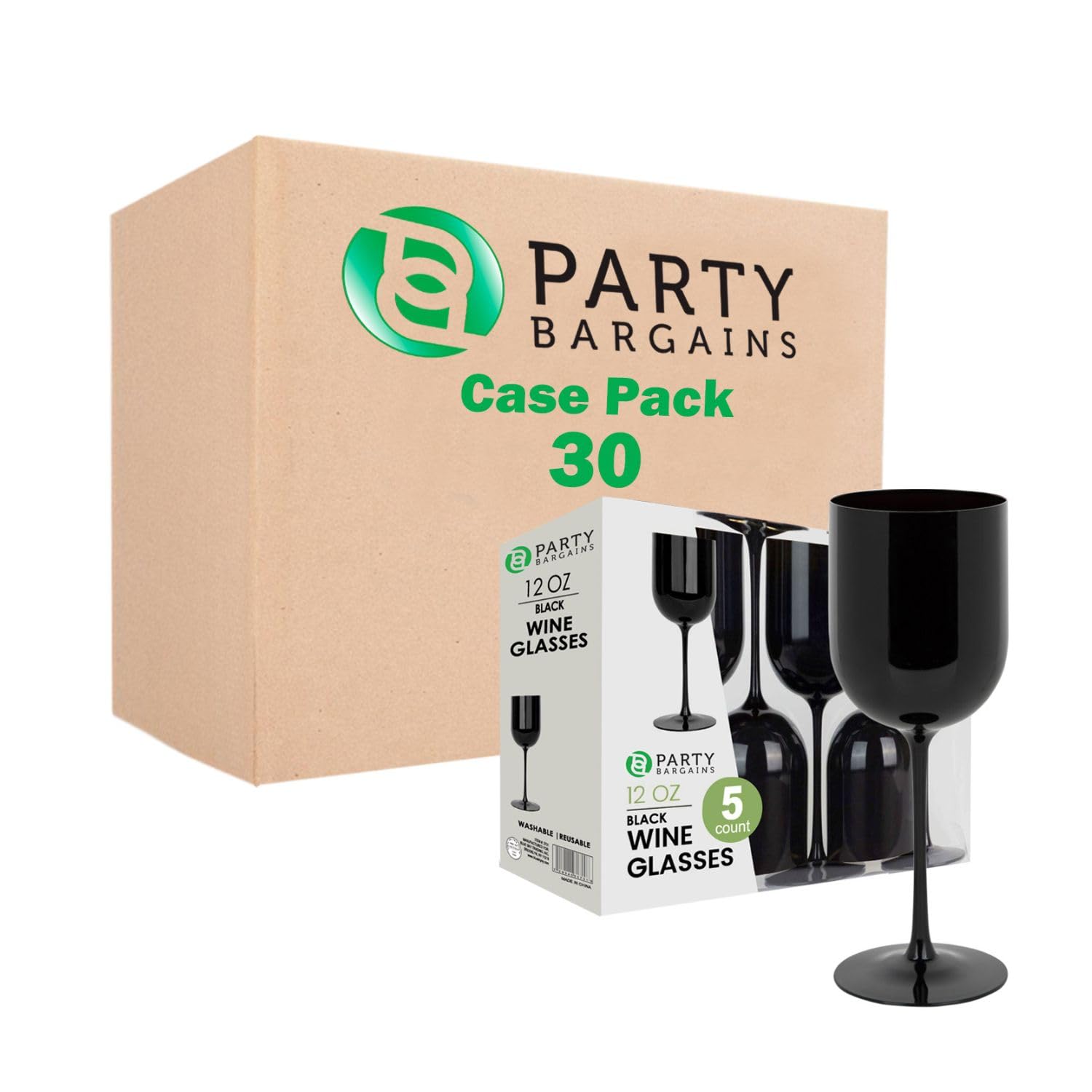 30-Pack 12 oz Black Plastic Wine Goblets with Stems - Elegant Disposable Wine Glasses for Weddings, Parties, Outdoor Events & Poolside Gatherings - Perfect for Cocktails, Champagne and Beverage Serving