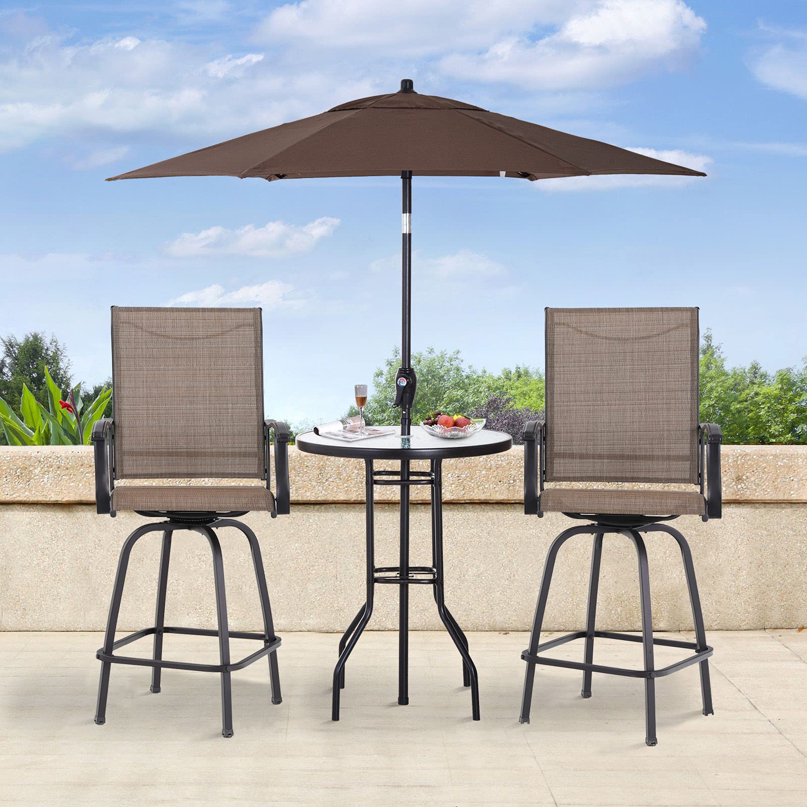 MAISON ARTS 4-Piece Outdoor Bar Stools Set - Swivel Patio Chairs with High Back, 300 lb Capacity - Bar Height Garden Furniture for Deck, Backyard & Outdoor Dining