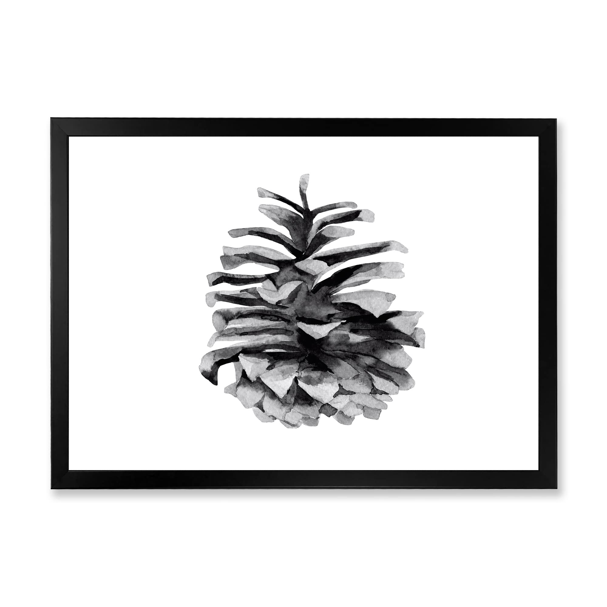 Conifer Cone Monochrome Traditional Framed Wall Art - Black & White Pine Tree Canvas Print for Living Room, Bedroom, Office Decor