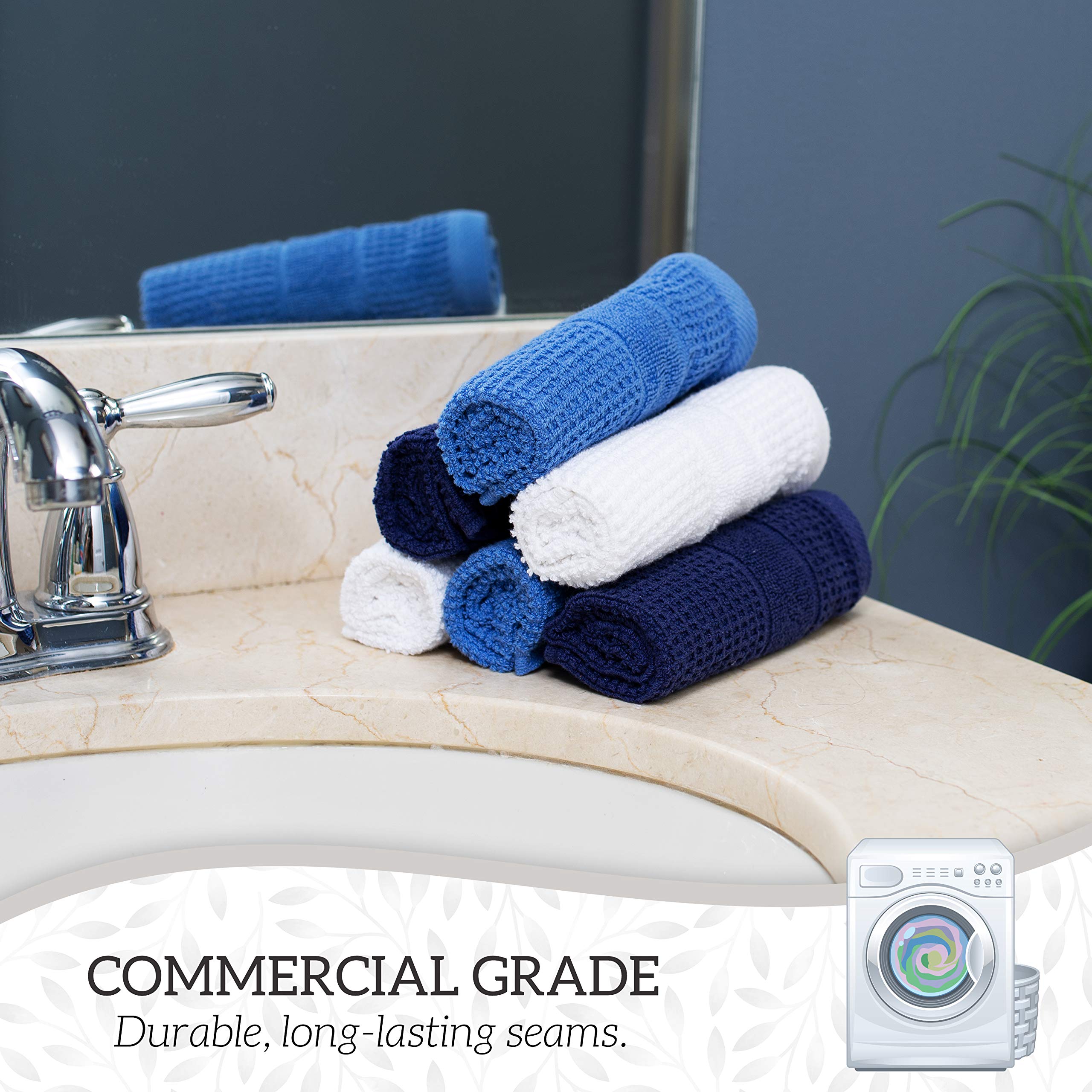 Premium 12x12 Inch Waffle Weave Washcloths 6-Pack - Ultra Soft, Highly Absorbent & Durable Luxury Bath Towels (Blue) | Perfect for Spa, Gym, Baby Care & Guest Bathrooms