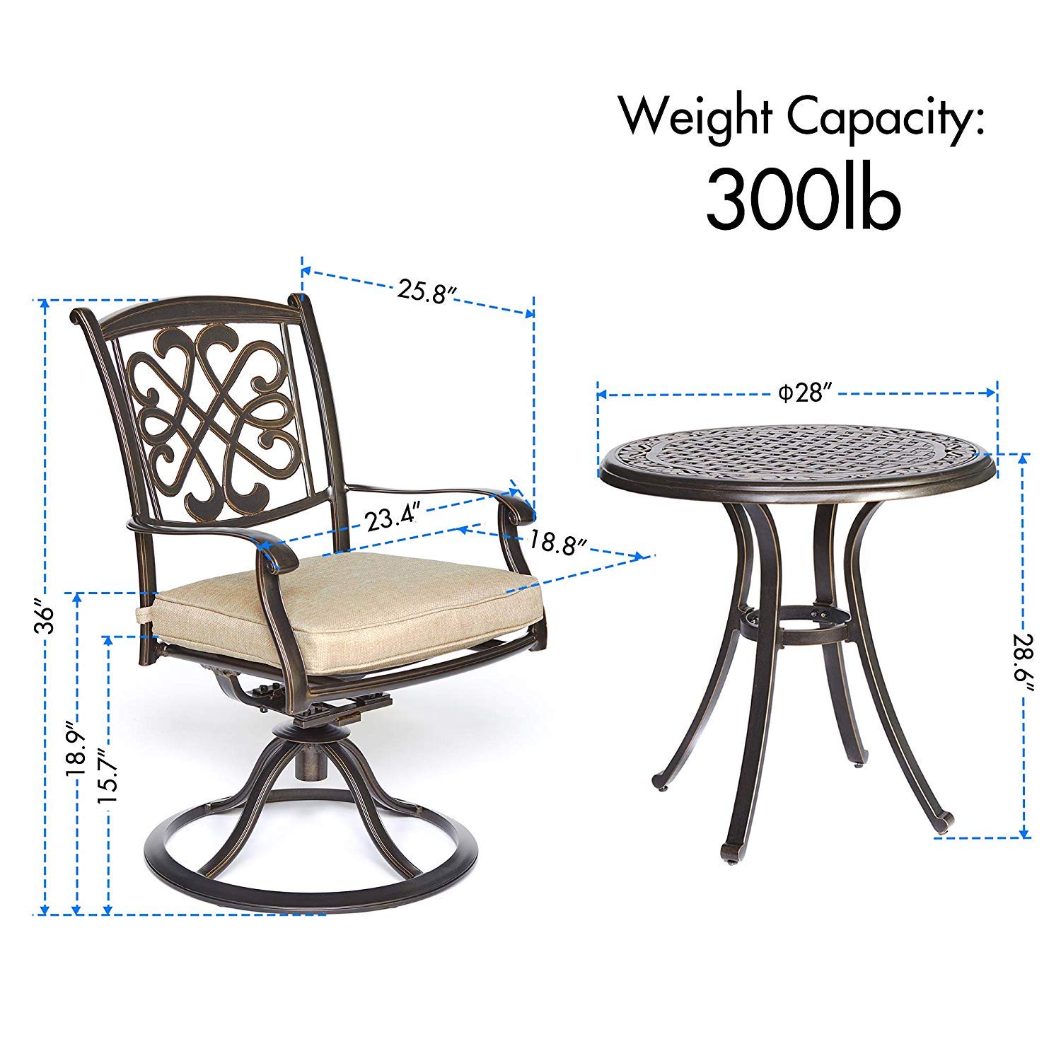 DALI 3-Piece Bistro Set - Cast Aluminum Patio Dining Table with Glider Chairs for Garden, Backyard & Outdoor Relaxation | Perfect for Small Spaces, Balconies, Poolside & Coffee Time