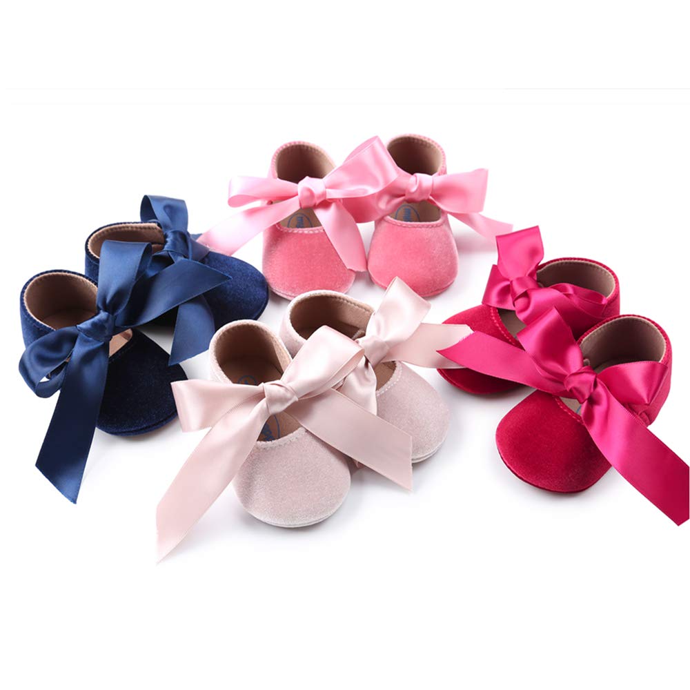 Baby Girls Mary Jane Flats - Anti-Slip Rubber Sole Bow Dress Shoes for Toddlers | Princess Style First Walkers for Special Occasions & Everyday Wear