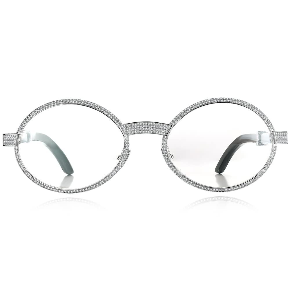 HEPIDEM 925 Sterling Silver Moissanite Buffalo Horn Glasses Frame - 560pcs Luxury Eyeglasses for Men & Women | Perfect for Reading, Fashion Accessories, and Gift Giving