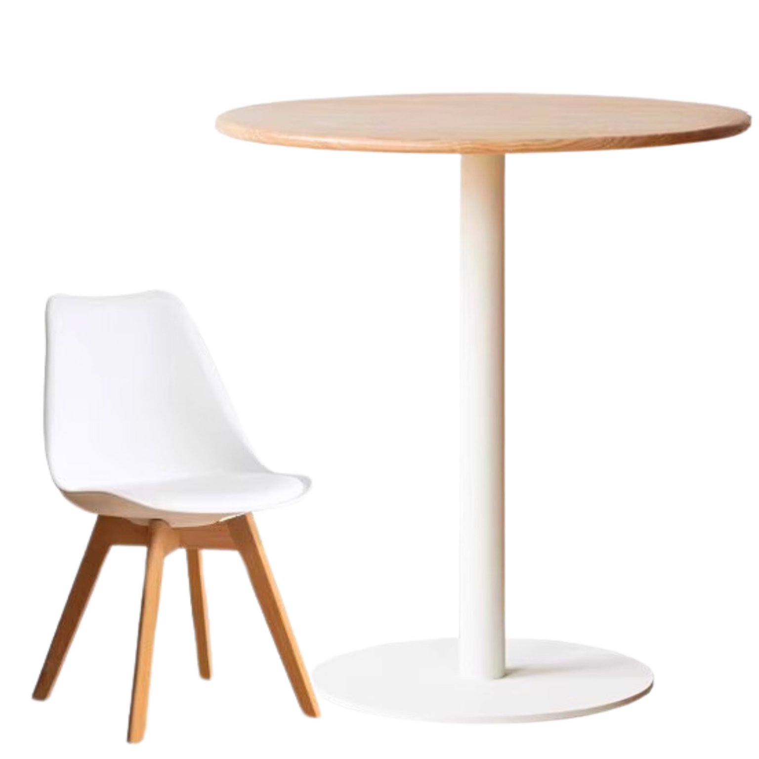 27.5x27.5x29.5 inch / 70x70x75 cm / Natural Wood Color / Round table + two chairs