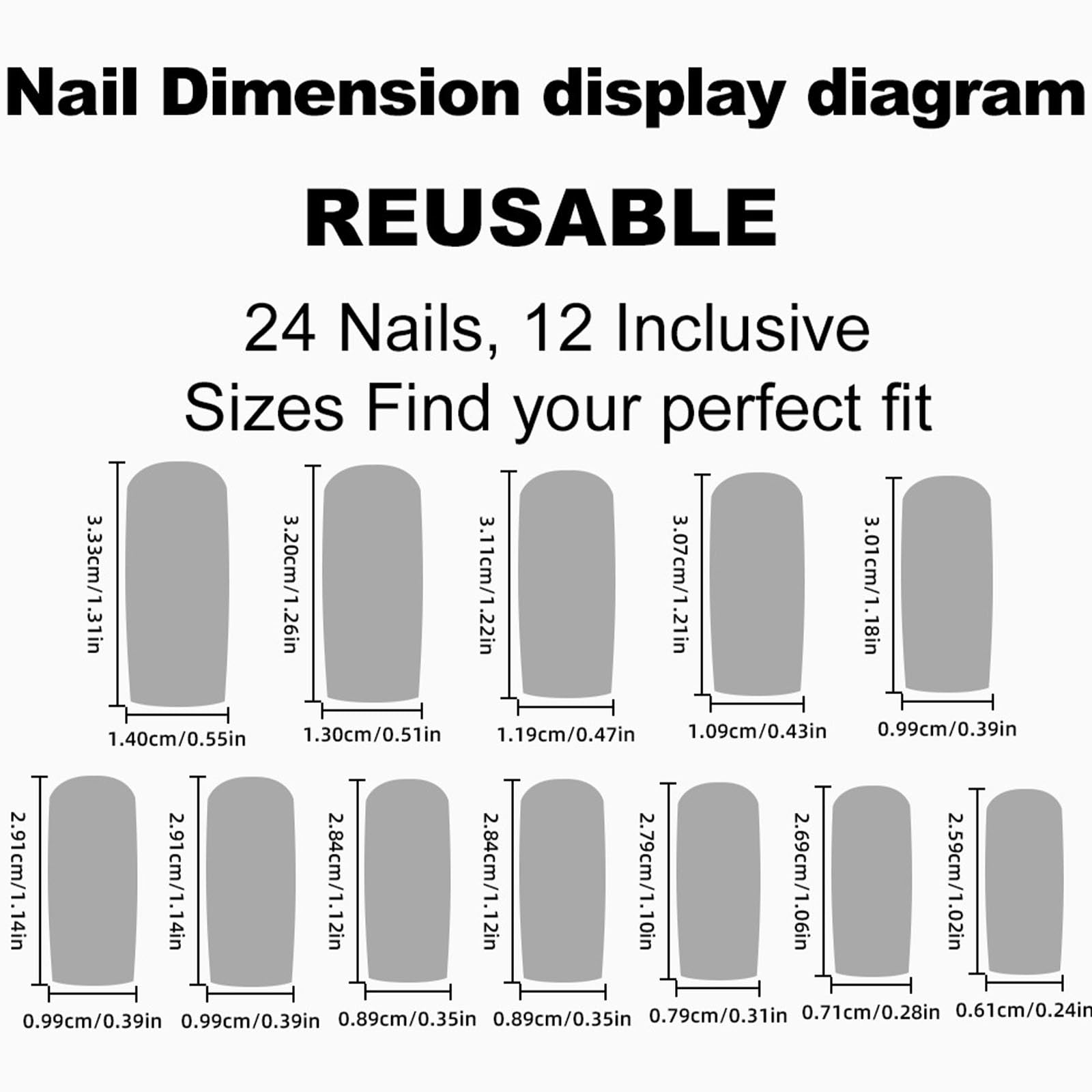 White French Tip Press on Nails - 24PCS Long Square Acrylic Fake Nails with Heart Rhinestone Design, Full Cover Glue on Nails for Women (Walnut Color) | Perfect for Parties, Weddings, and Special Occasions