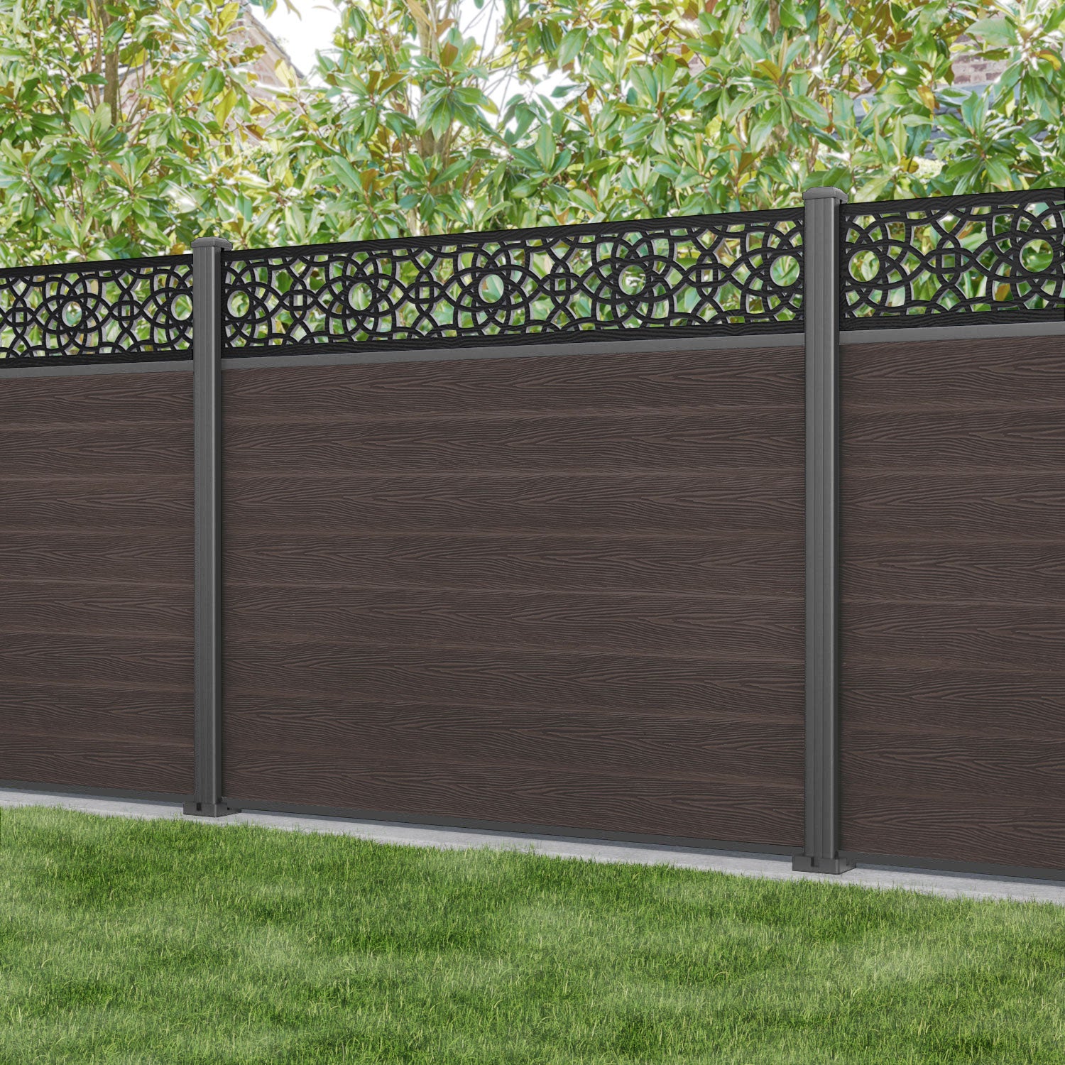 Classic Amber Fence Panel - Mid Brown Color with Aluminum Posts for Garden, Yard, and Outdoor Privacy Fencing