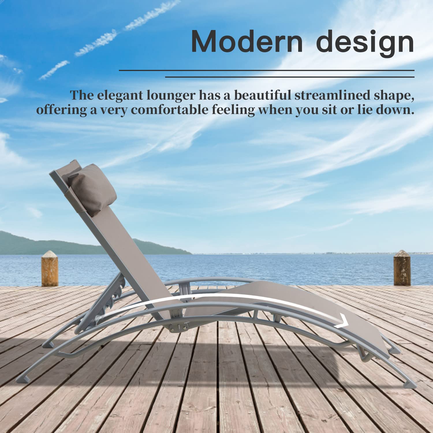 Domi 2-Piece Aluminum Adjustable Lounge Chair Set – 5-Position Outdoor Chaise for Poolside, Garden, Beach, Camping & Backyard (Khaki) – Perfect for Sunbathing, Relaxing & Outdoor Lounging