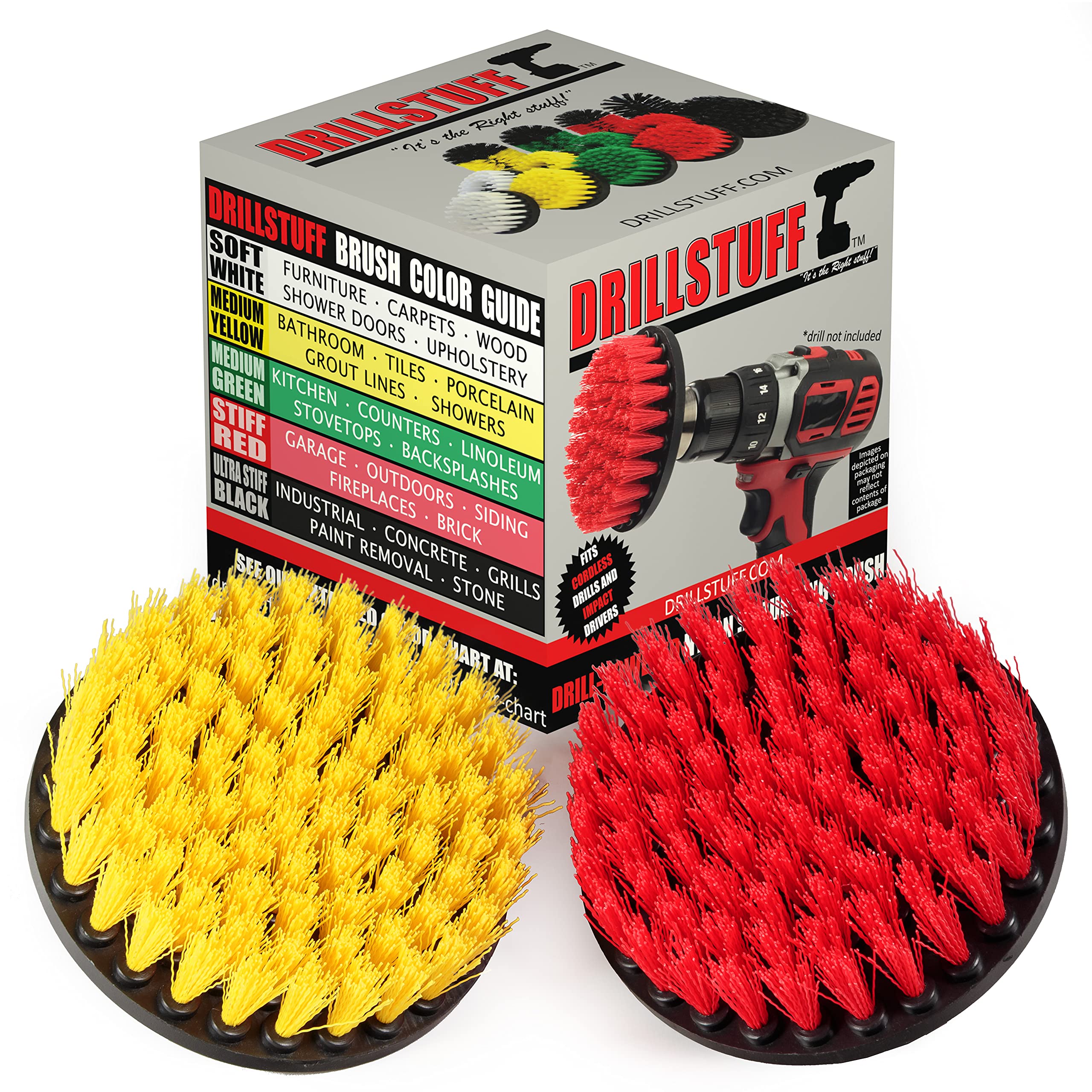 Drill Brush Cleaning Kit for Outdoor, Deck, Concrete & Bathroom - Hard Water Stain Remover for Shower, Bathtub, Tile & Grout - Multi-Surface Scrubber for Flooring, Bird Bath & Bath Mat (Perfect for Deep Cleaning & Stain Removal)