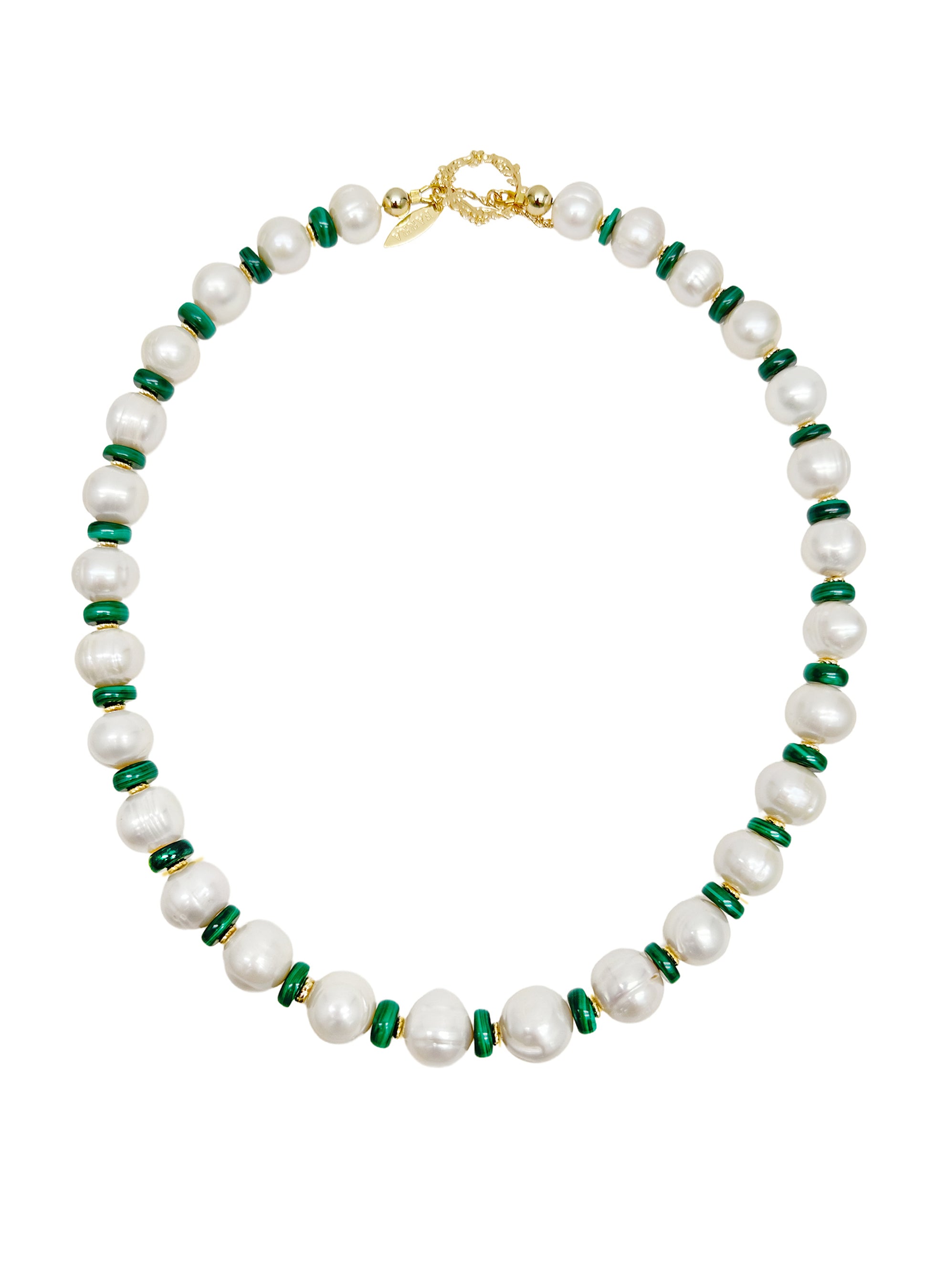 Elegant Freshwater Pearls & Green Malachite Beaded Spacer Necklace LN042 - Perfect for Weddings, Parties & Special Occasions