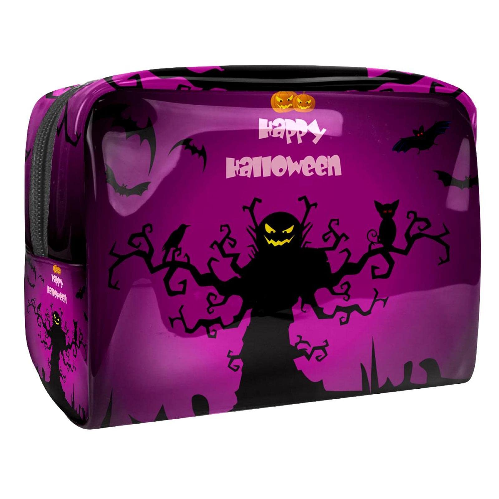 Spooky Halloween Trees Makeup Bag - Waterproof Travel Cosmetic Organizer with Zipper for Women & Girls - Perfect for Halloween Parties & Travel Essentials