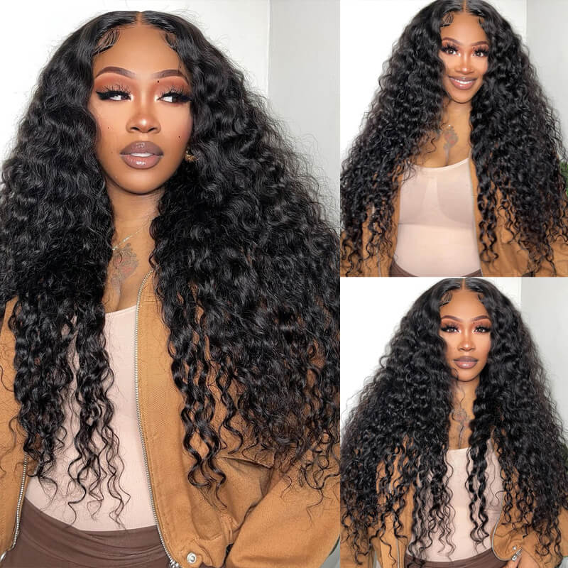 Eullair Stunning Wet Look Water Wave HD Lace Front Wig - Natural Black Human Hair Wig for Women | Low Maintenance, Heat Resistant Synthetic Wig for Daily Wear & Cosplay