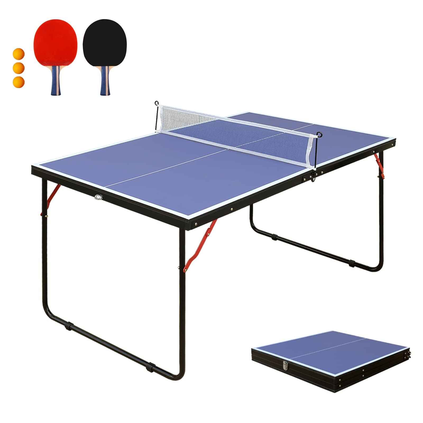 Portable Folding Ping Pong Table - Mini Indoor/Outdoor Table Tennis Set with 2 Paddles, 3 Balls & Net - Perfect for Home, Office, Backyard & Party Games