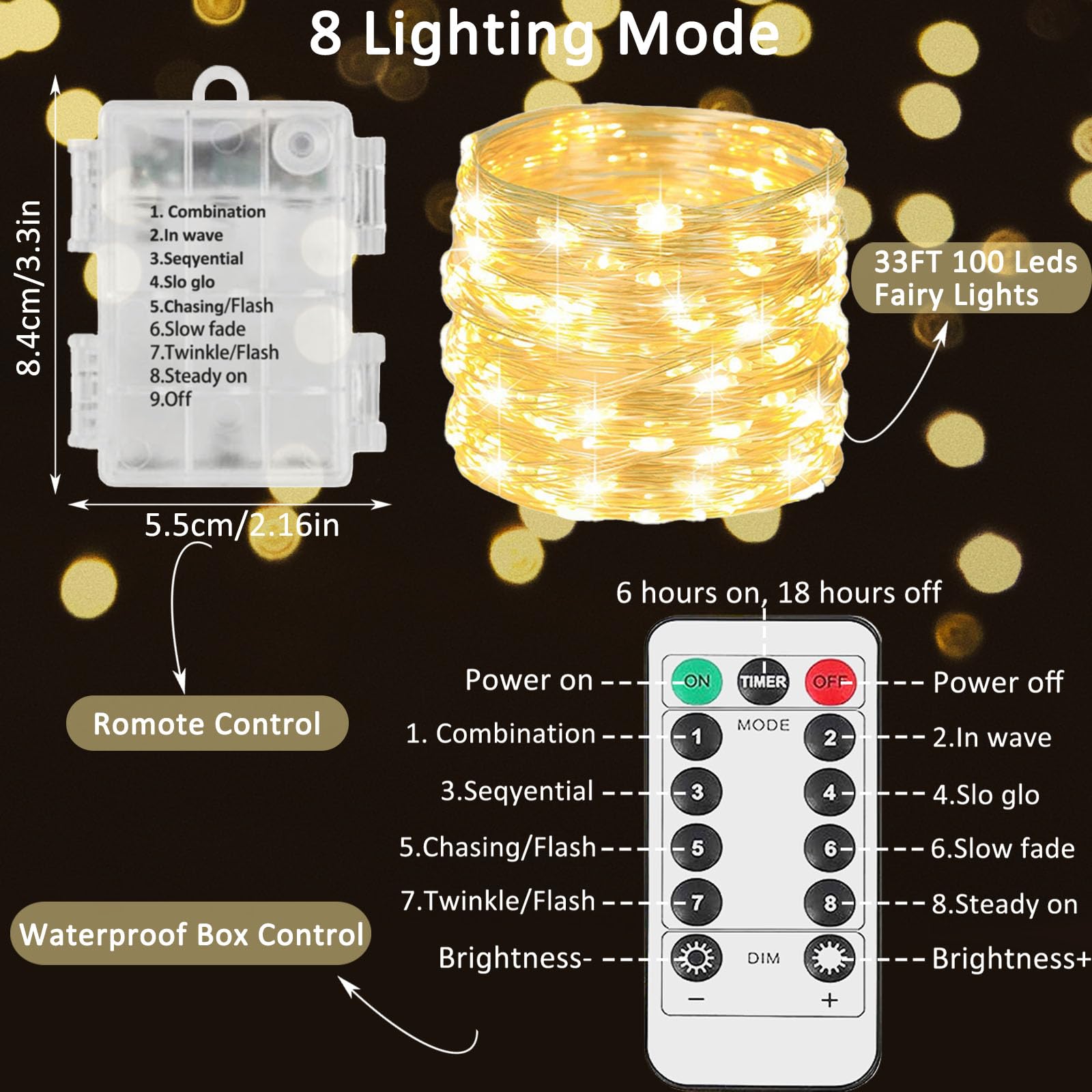 Beieverluck 10 Pack 33FT 100 LED Fairy Lights Battery Operated with Remote & Timer - Waterproof String Lights for Indoor Outdoor Decor - Perfect for Bedroom, Wedding, Christmas, Garden & Party Decorations (Warm White)