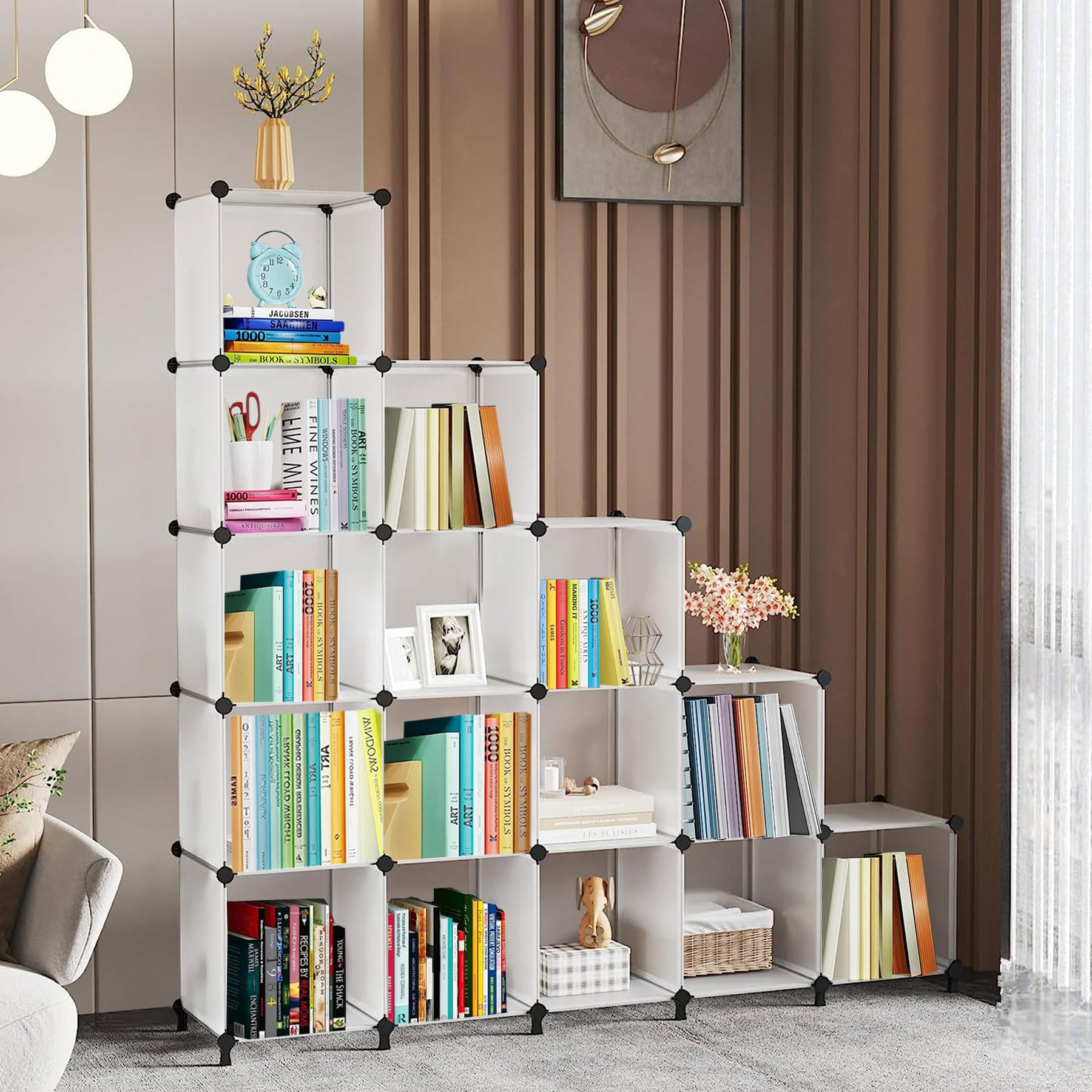 AWTATOS 16-Cube Storage Shelf, DIY Modular Cube Organizer, PP Plastic Stackable Shelves for Kids, Toy Storage, Foldable Cabinet, White ULPZ016 - Perfect for Kids' Room, Playroom, and Home Organization
