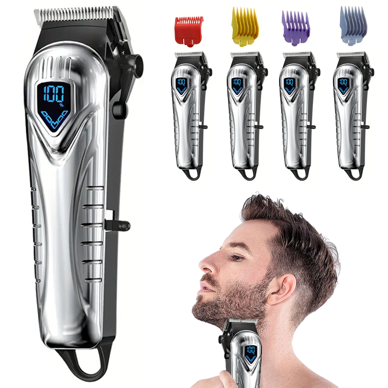 Mpow Rechargeable Hair Clipper Kit for Men & Women - Professional Cordless Hair Trimmer with Adjustable Guide Combs, Black/Silver - Perfect for Home Haircuts, Beard Trimming & Pet Grooming