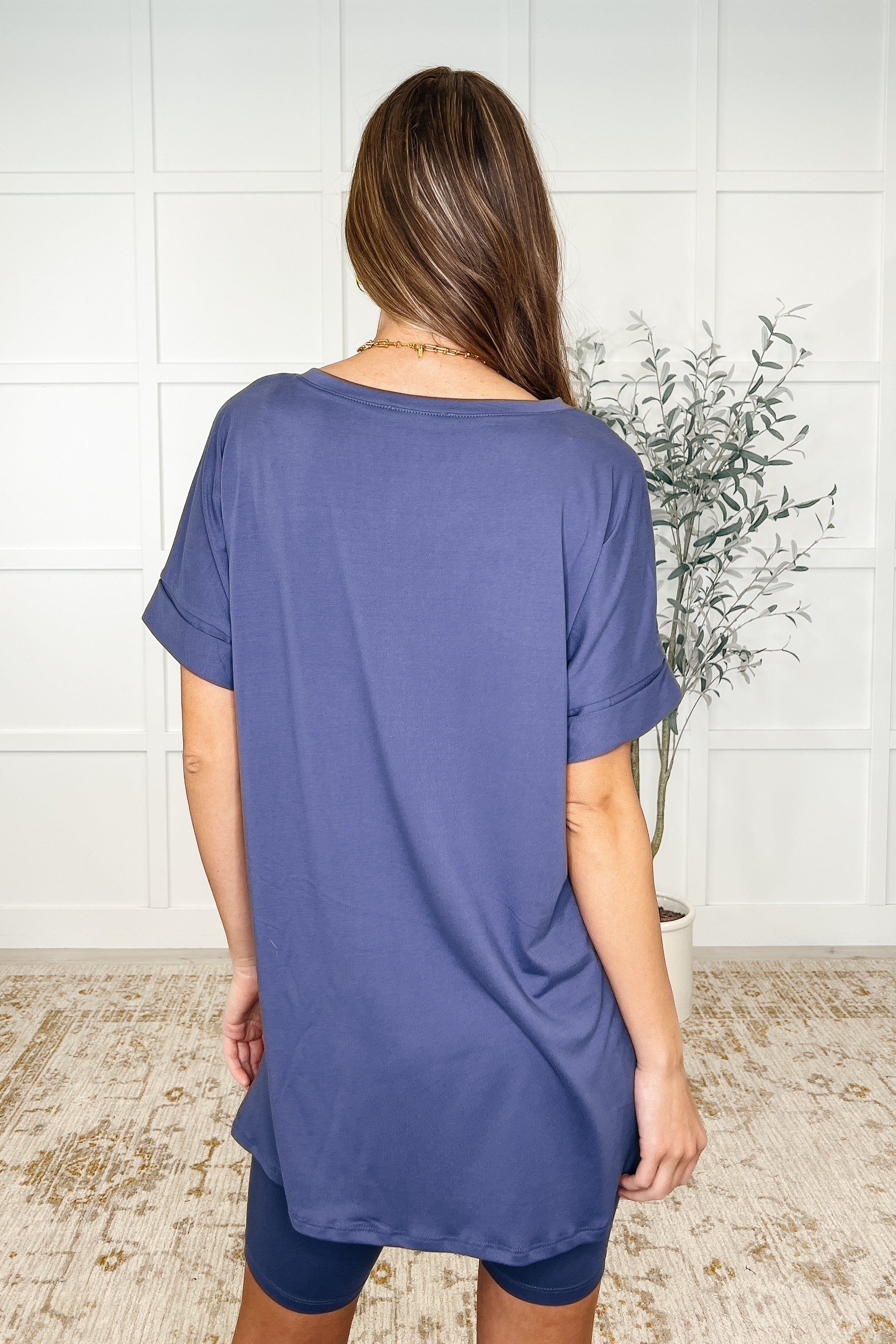 Buttery Soft V Neck Bike Short Set in Marlin - Women's High Waisted Workout Shorts for Yoga, Running, Gym & Lounge Wear
