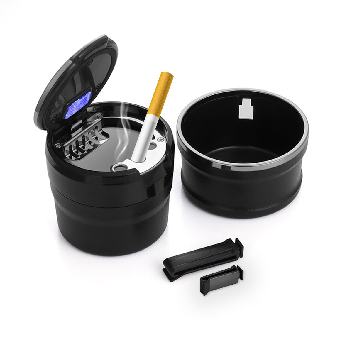 Premium Car Ashtray with Lid & LED Light - Detachable Auto Cup Holder Ashtray for Vehicles, Home & Office - Universal Car Accessories for Smoke-Free Interior (Black) - Perfect for Road Trips, Commuting & Indoor Smoking Areas