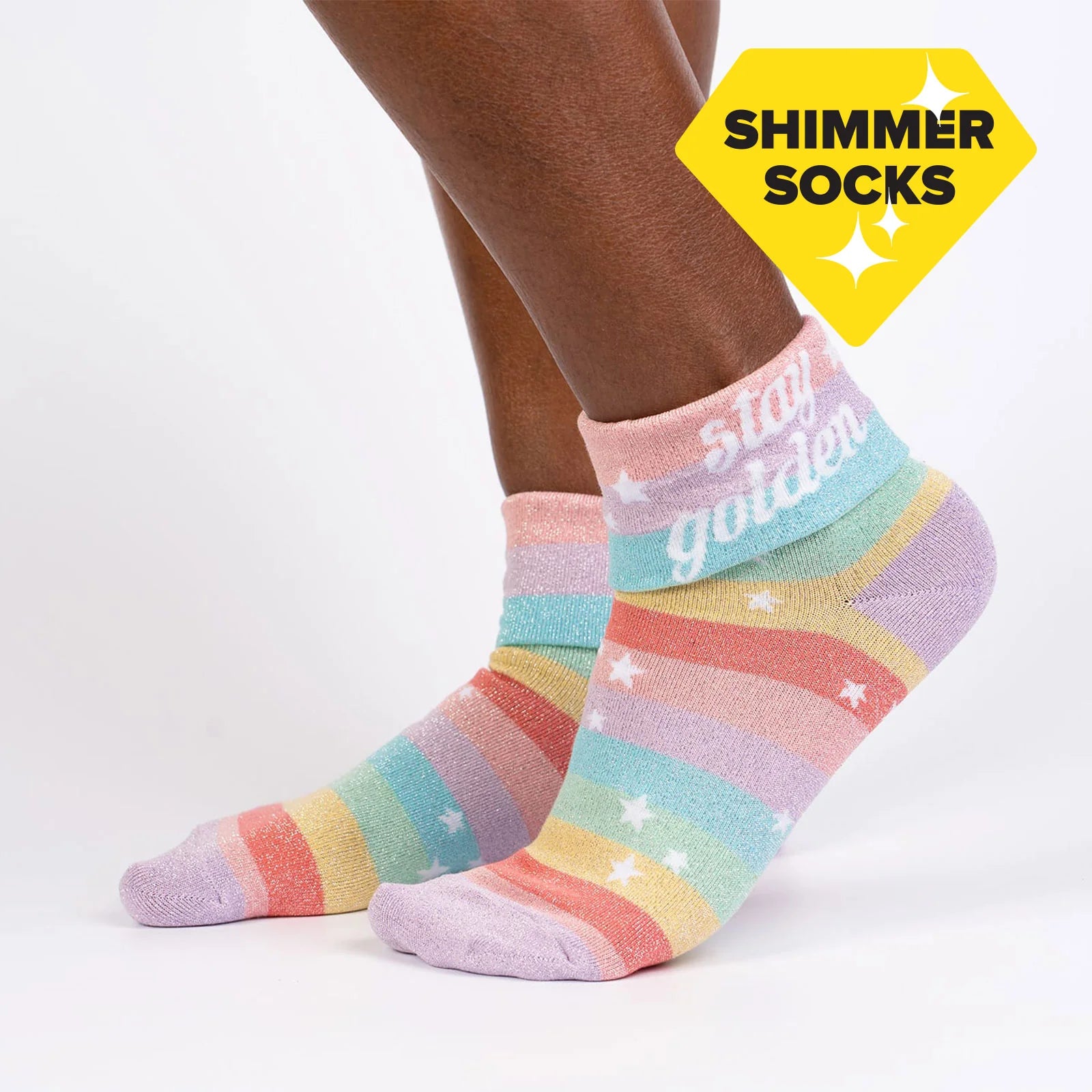 Stay Golden Turn Cuff Crew Socks by Sock It To Me - Fun Novelty Socks for Women & Men - Perfect for Casual Wear, Gifts, and Everyday Comfort