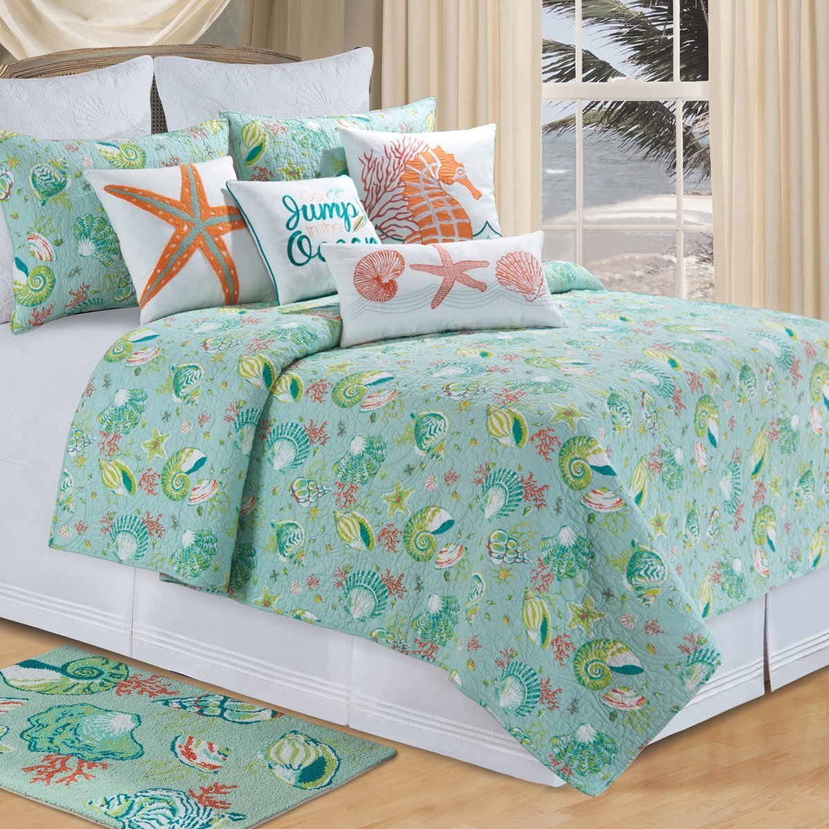 C&F 90x92 Full/Queen Size Coastal Themed Quilt Set - Lightweight Bedspread for Beach House Decor, Guest Room & Coastal Bedroom Styling