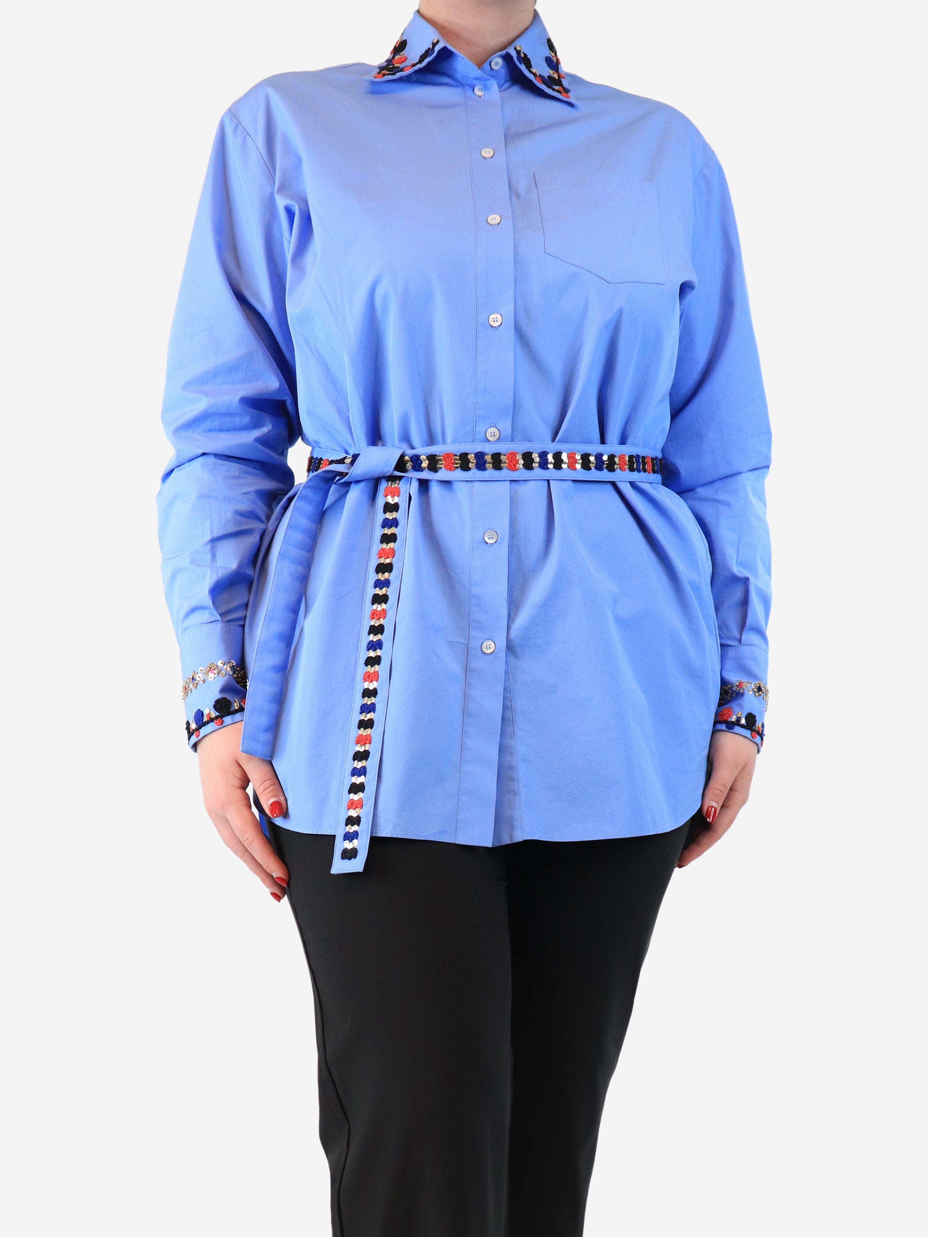 Stylish Blue Shirt with Detailed Collar - UK Size 12 for Women | Perfect for Office Wear, Casual Outings & Special Occasions