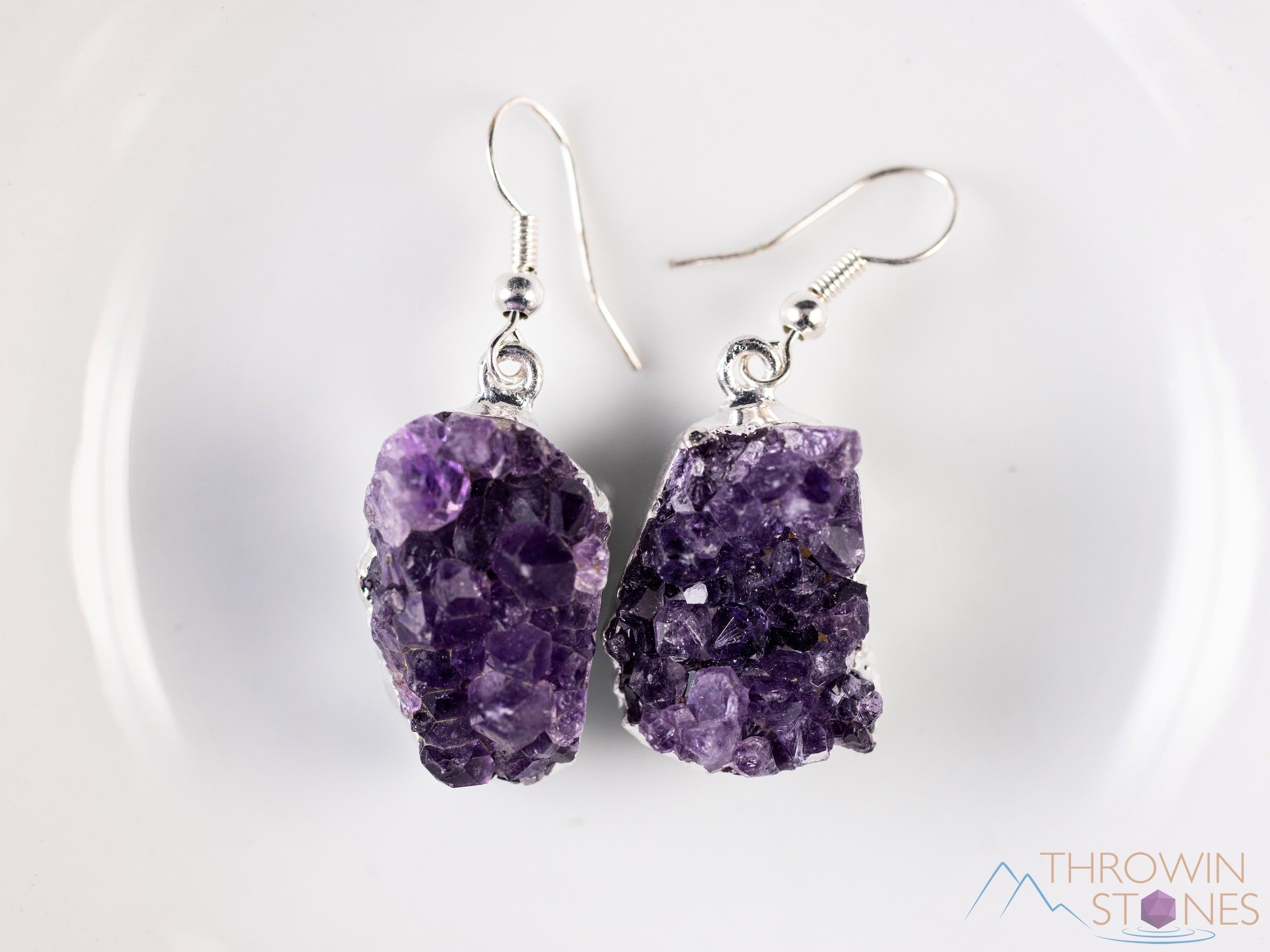 Raw AMETHYST DRUZY Crystal Dangle Drop Earrings | Handmade Birthstone Gemstone Jewelry | Perfect for Women's Fashion, Gift Giving & Spiritual Healing (E0547)