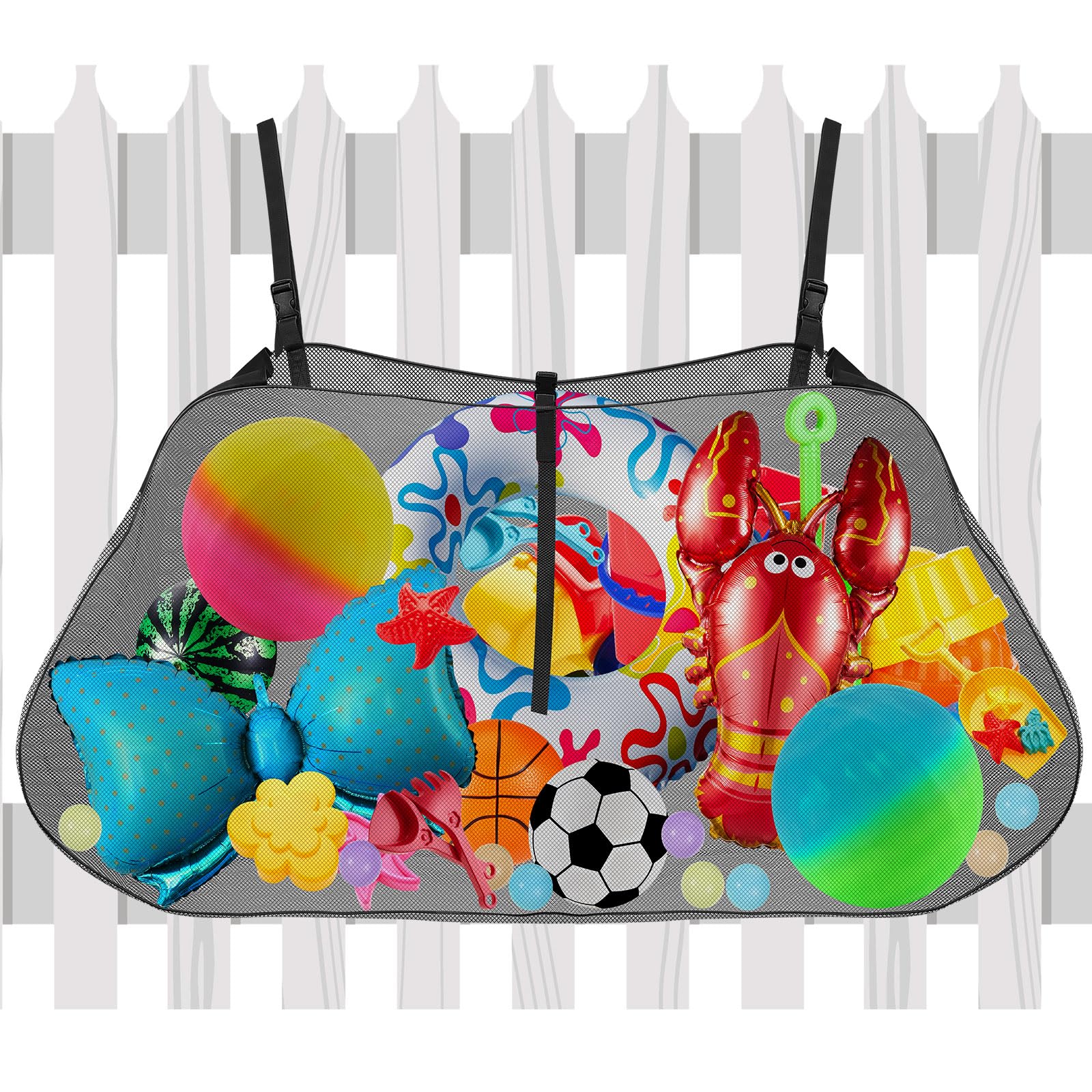 Shappy Large Black Rectangular Plastic Pool Toy Storage Bag - Foldable Hanging Net Organizer for Swim Accessories, Quick Dry & Easy to Clean - Perfect for Beach, Poolside, and Water Park Use