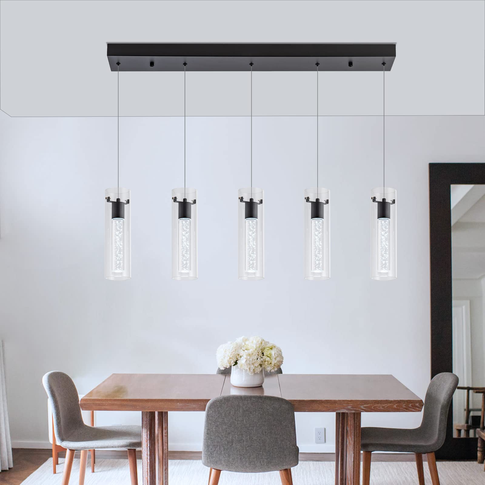 5-Light Black Pendant Lighting for Kitchen Island - Modern Hanging Lights for Dining Room, Living Room, Corridor, Cafe, Bar, Club & Restaurant | Perfect for Home Decor and Commercial Spaces