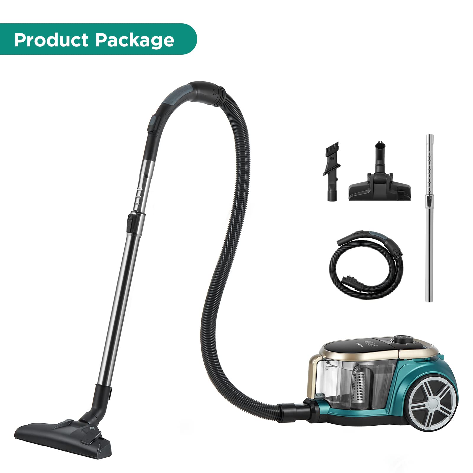 Eureka Apollo Bagless Canister Vacuum Cleaner - Lightweight 800W Cyclonic Vacuum for Carpets & Hard Floors | 2.2L Dust Cup, Powerful Suction | Perfect for Homes, Apartments & Pet Hair Cleaning (Green)